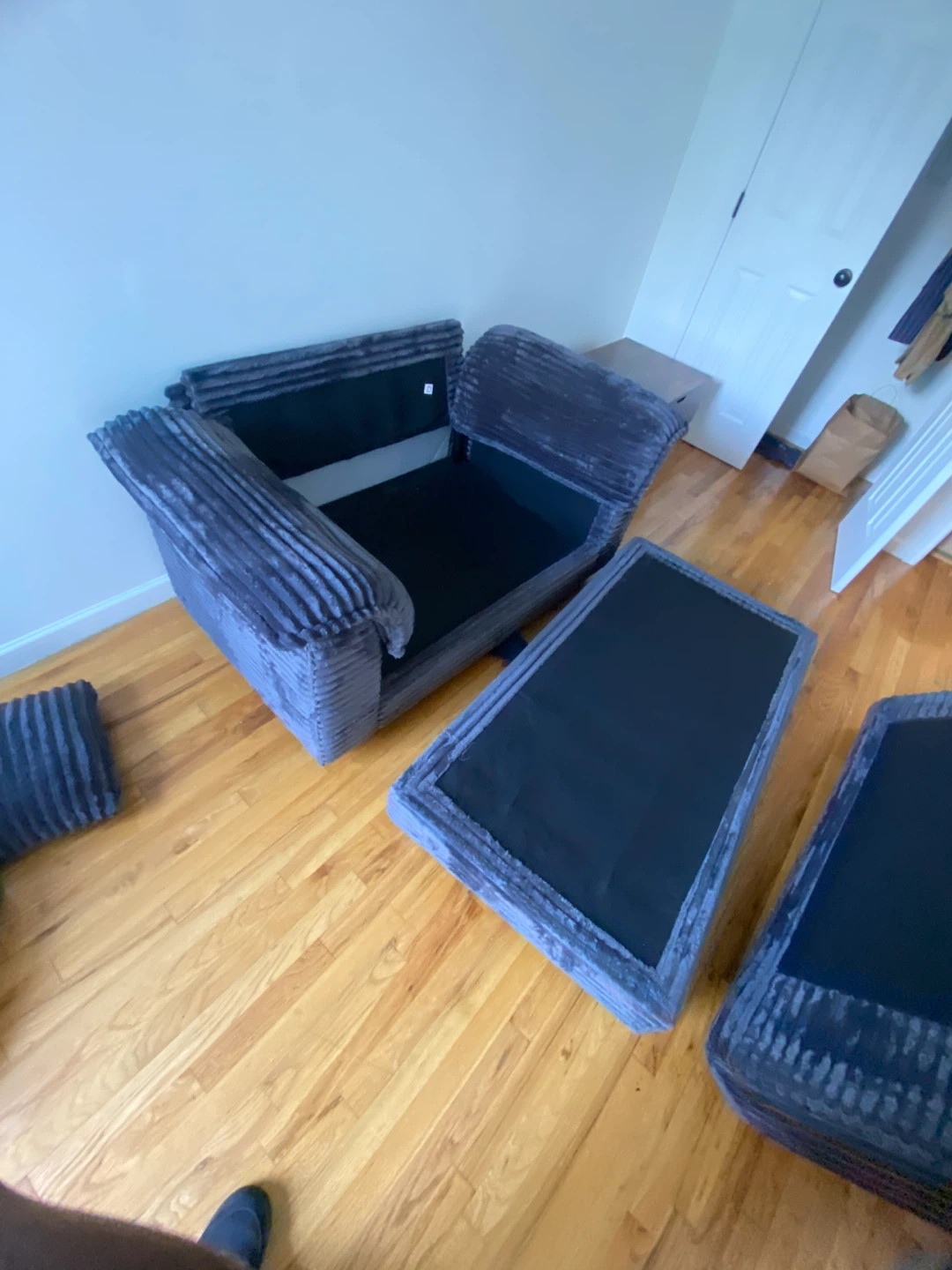 Gray Corduroy Armchair and Ottoman Set - photo 3