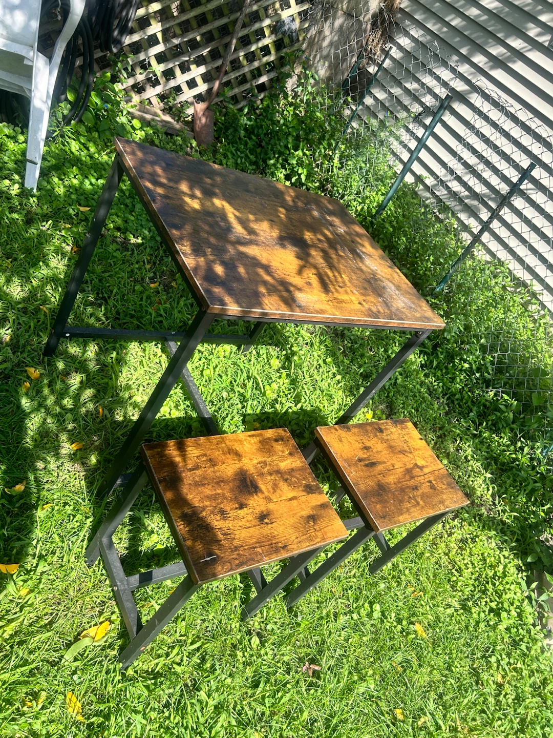 Wooden Dining Set with 2 Stools