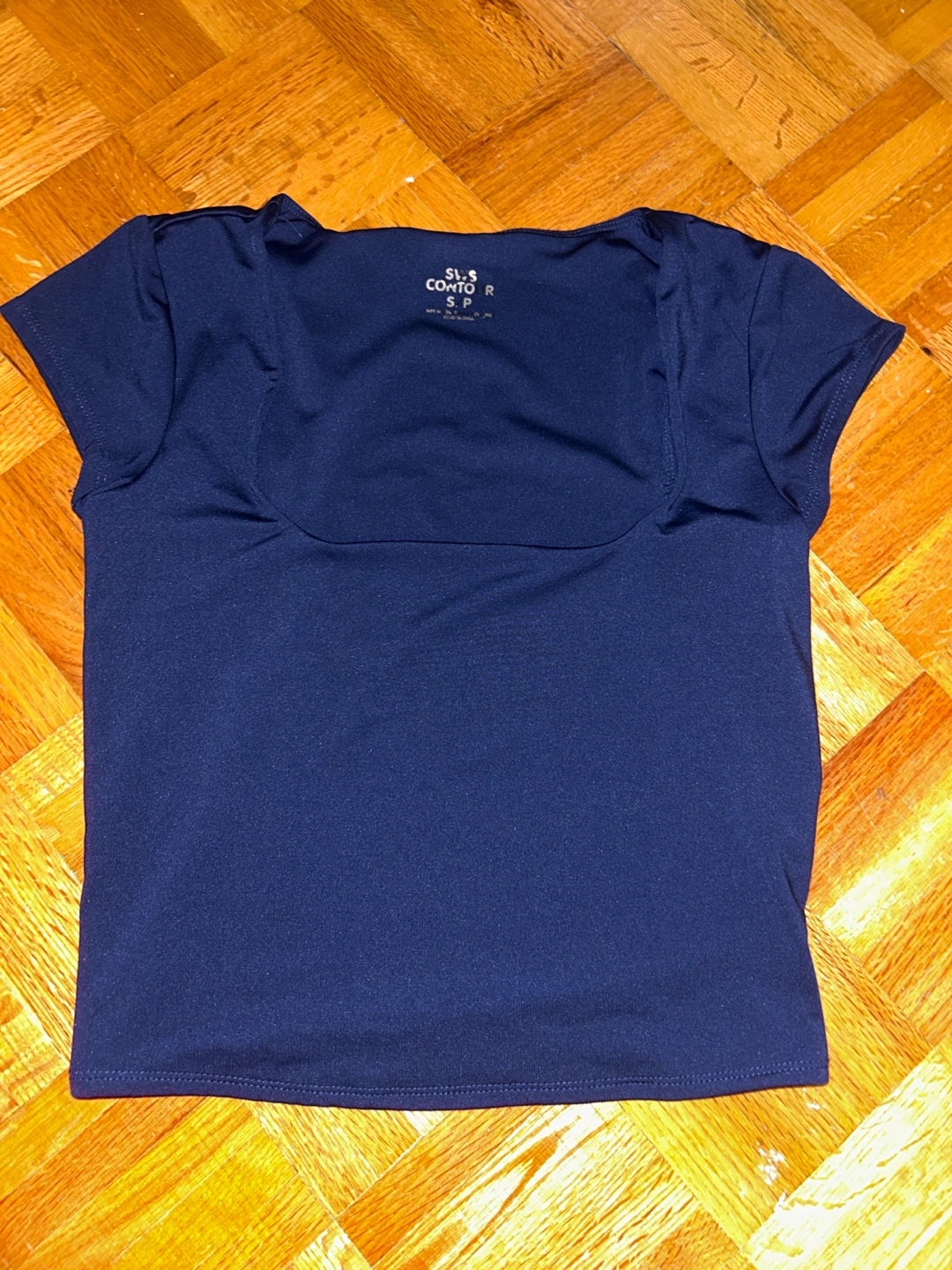 Navy Blue square neck short Sleeve Top