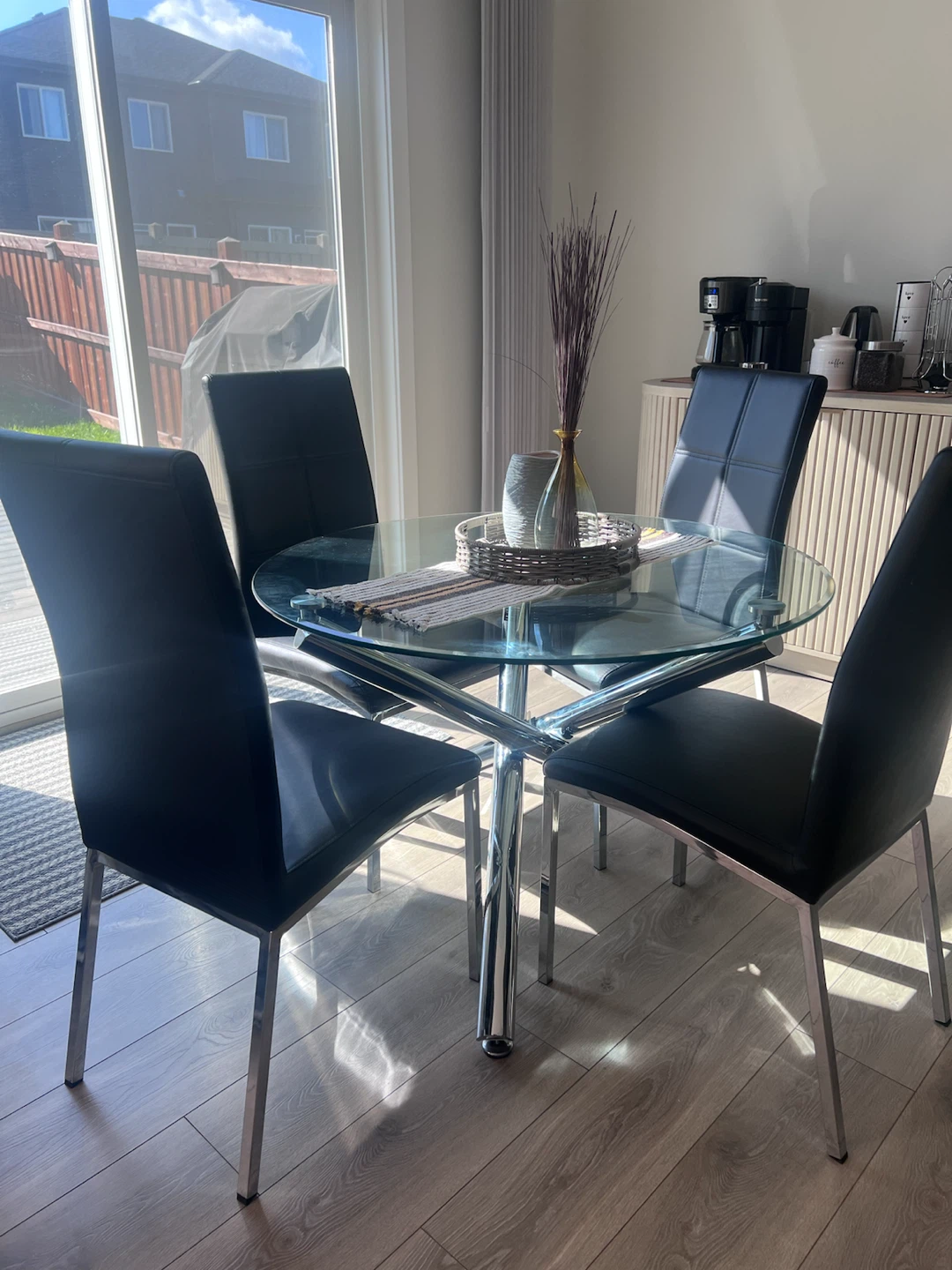 Glass Top Dining Table with 4 Chairs