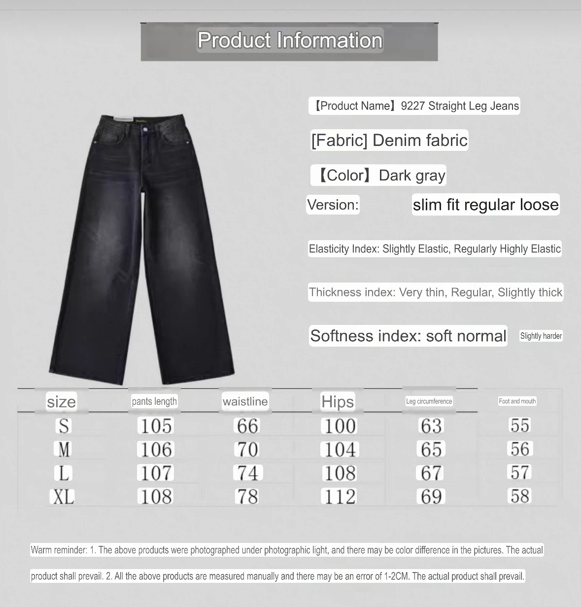 Dark Gray Straight Leg Jeans - photo 2