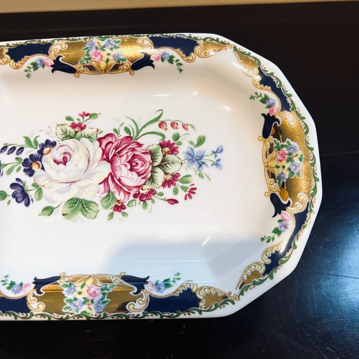 Vizavi 24 karat Gold Gilt Porcelain Serving Oval Floral Plate - photo 2