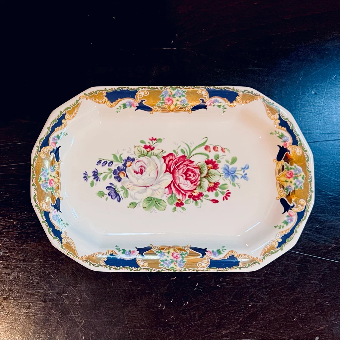 Vizavi 24 karat Gold Gilt Porcelain Serving Oval Floral Plate - photo 3