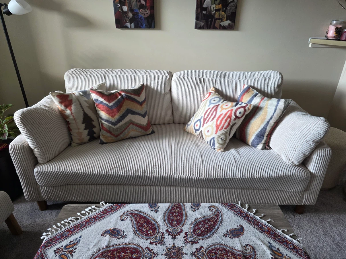 Cream Corduroy Armchair and couch - photo 3
