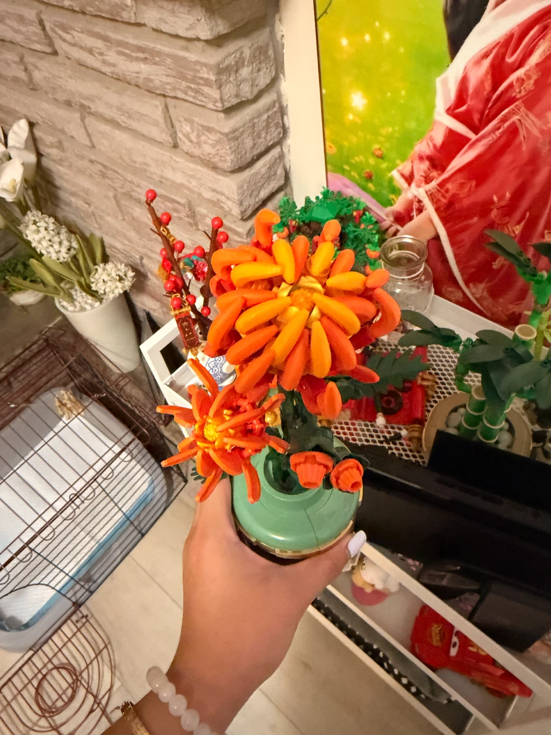 Lego Orange Chrysanthemum Flower Arrangement