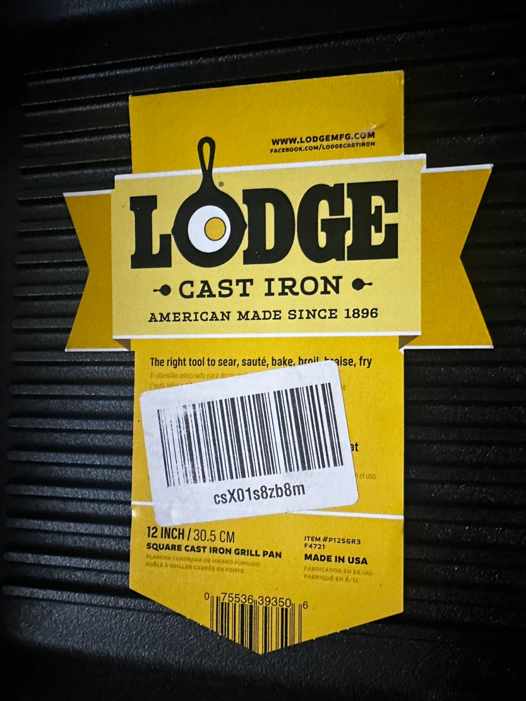 Lodge 12 Inch Square Cast Iron Grill Pan - photo 2