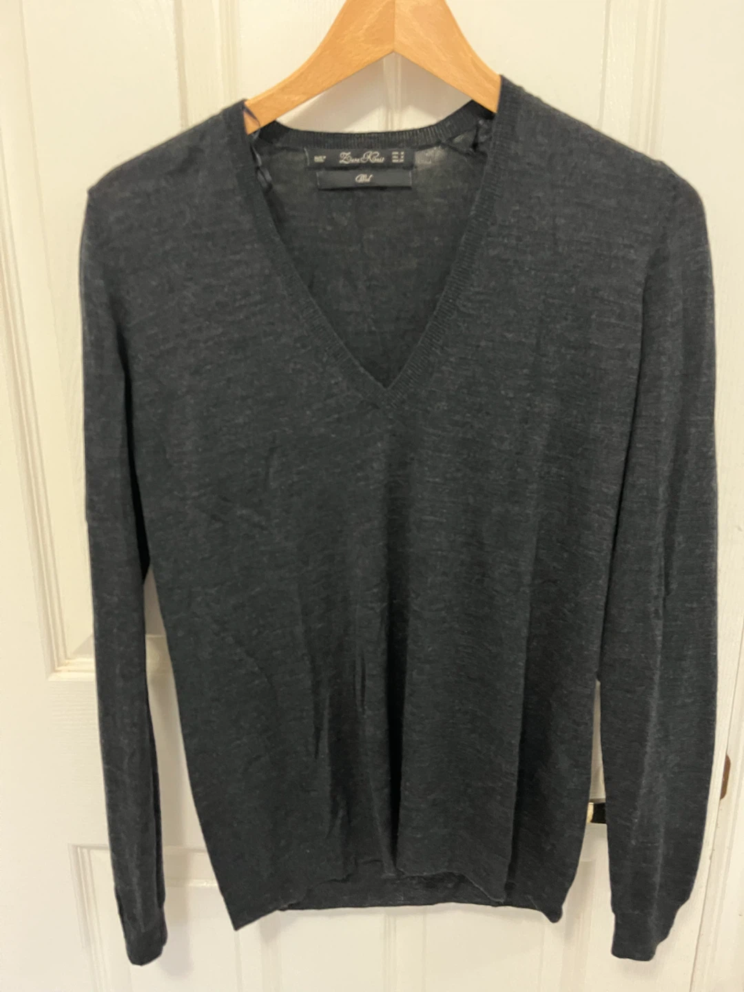 Zara Knit Wool V-Neck Sweater - Charcoal Grey, Size M