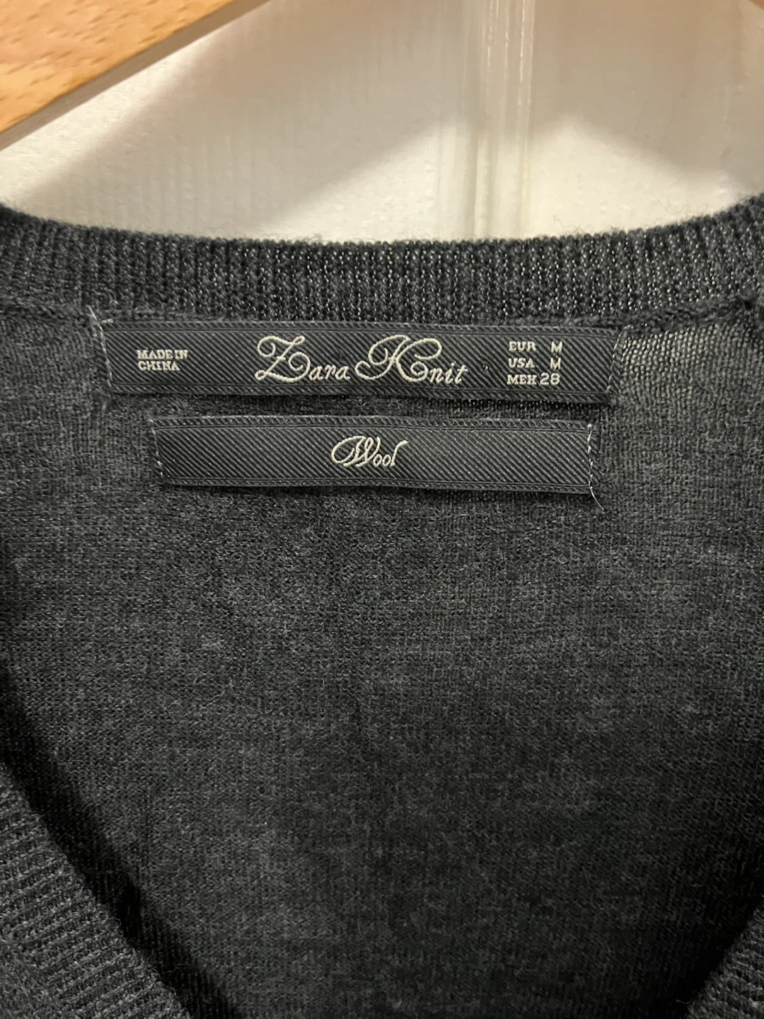 Zara Knit Wool V-Neck Sweater - Charcoal Grey, Size M - photo 2