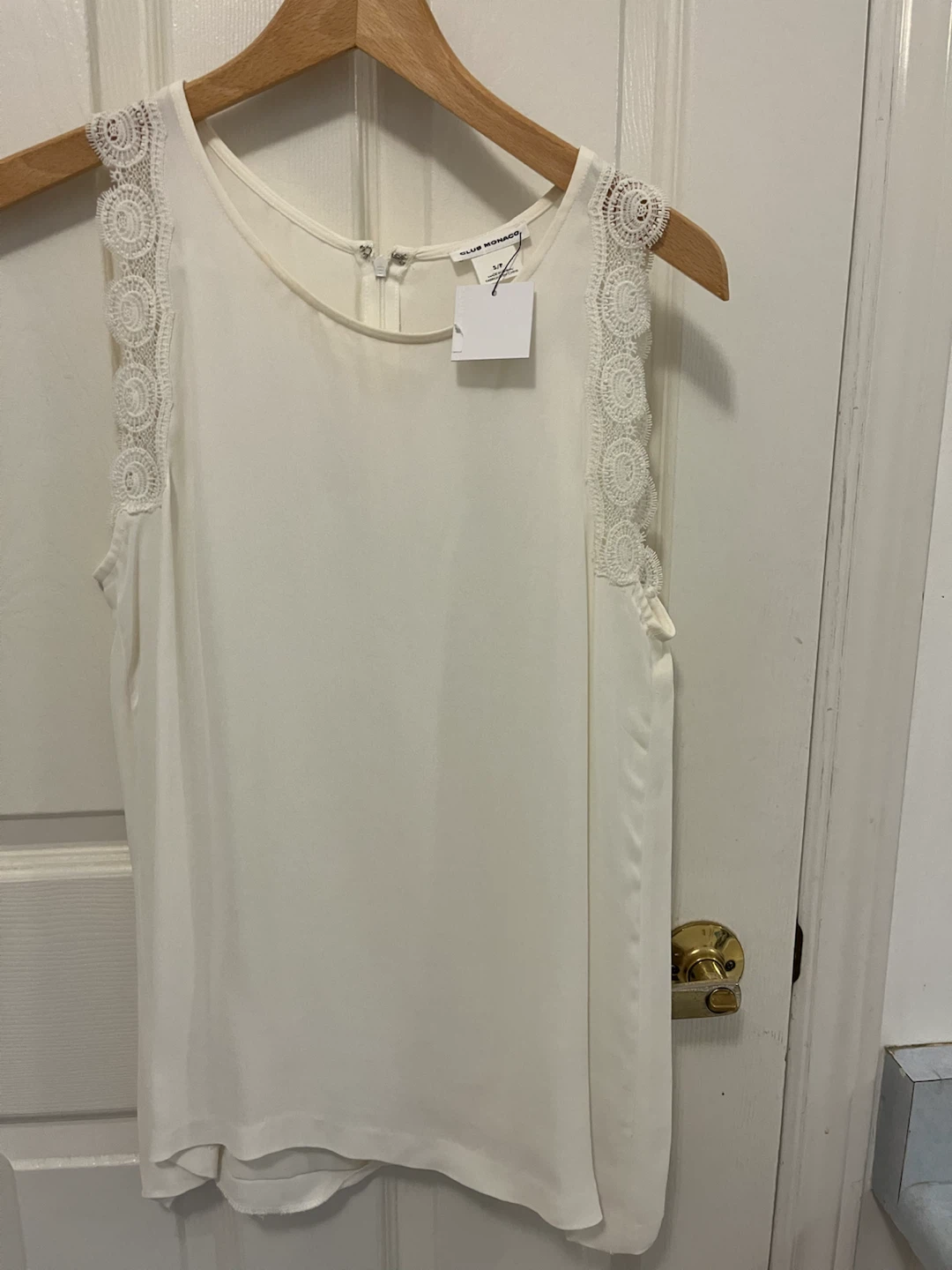 Club Monaco Women's White Sleeveless Top with Lace Detail