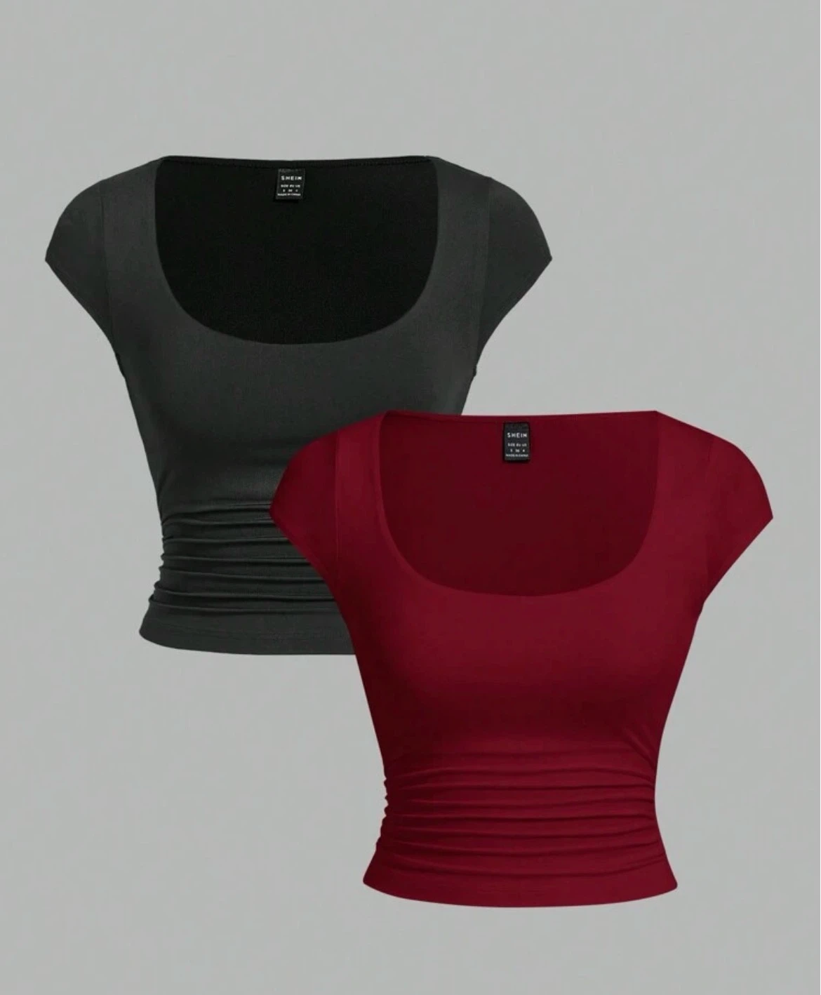 Shein Square Neck Ruched Crop Top - Burgundy - XS