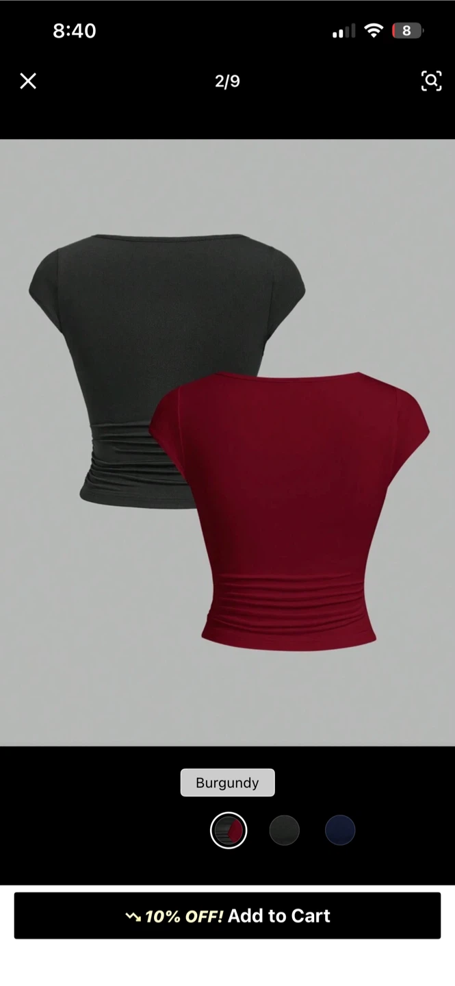 Shein Square Neck Ruched Crop Top - Burgundy - XS - photo 2