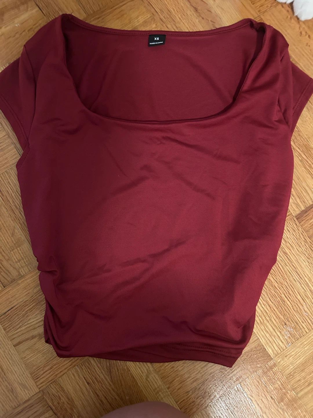 Shein Square Neck Ruched Crop Top - Burgundy - XS - photo 3