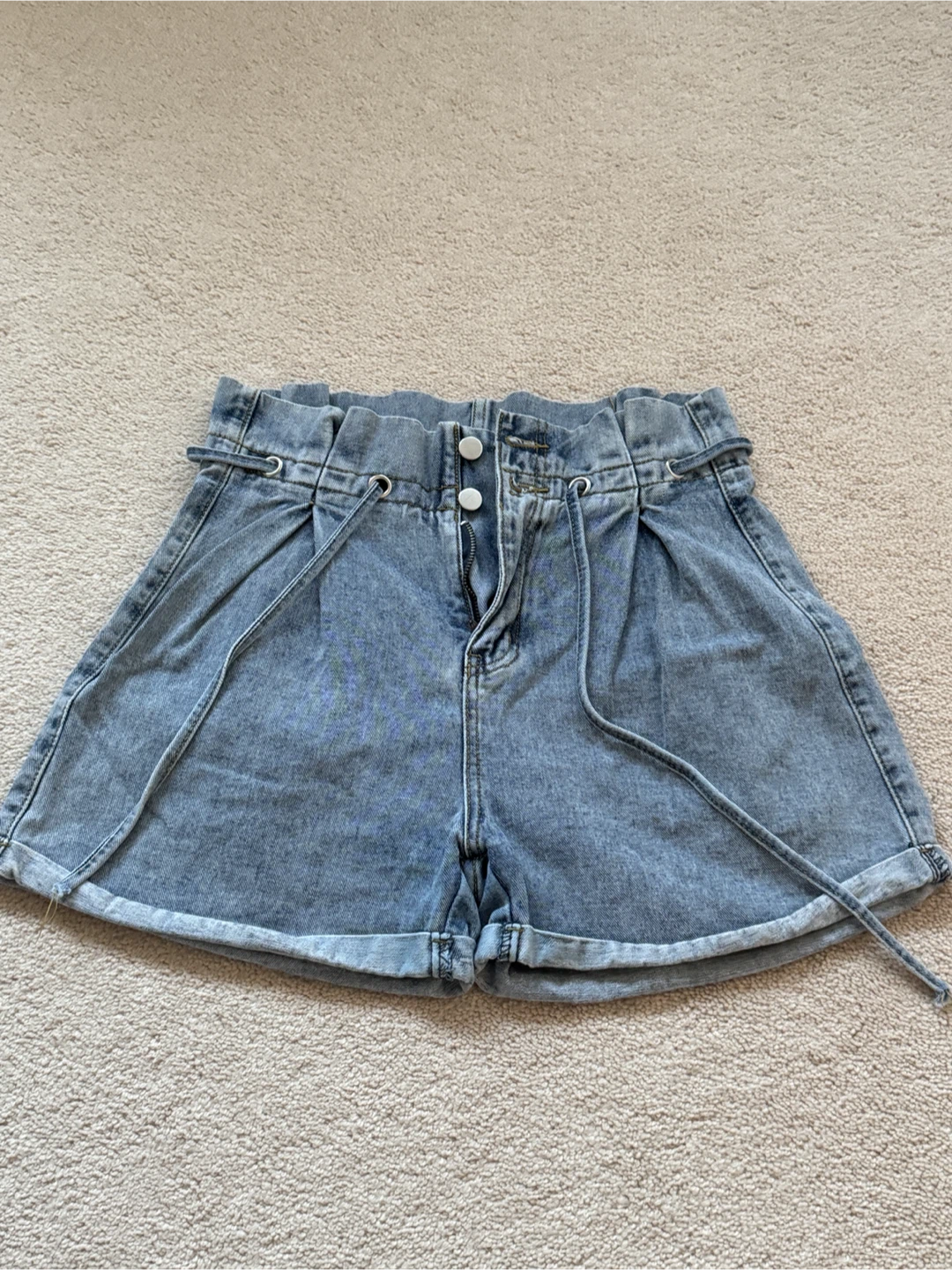 Women's Light Wash Denim High Waist, Elastic Band Shorts - photo 2