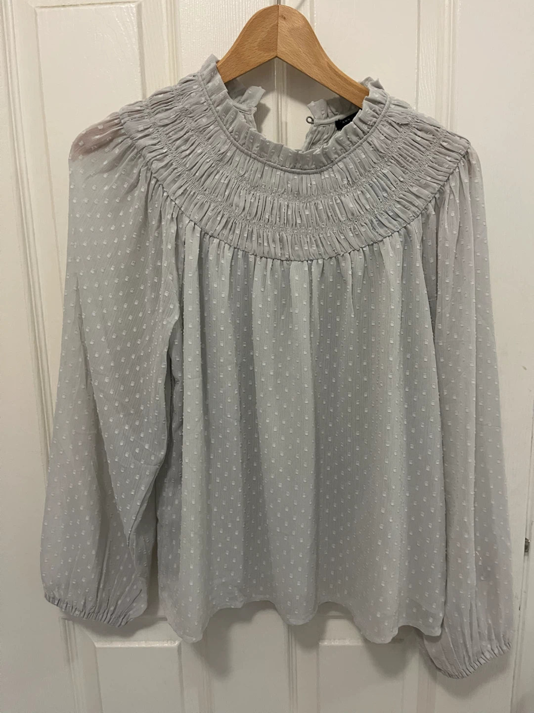 Ann Taylor Petite Smocked Mock Neck Blouse