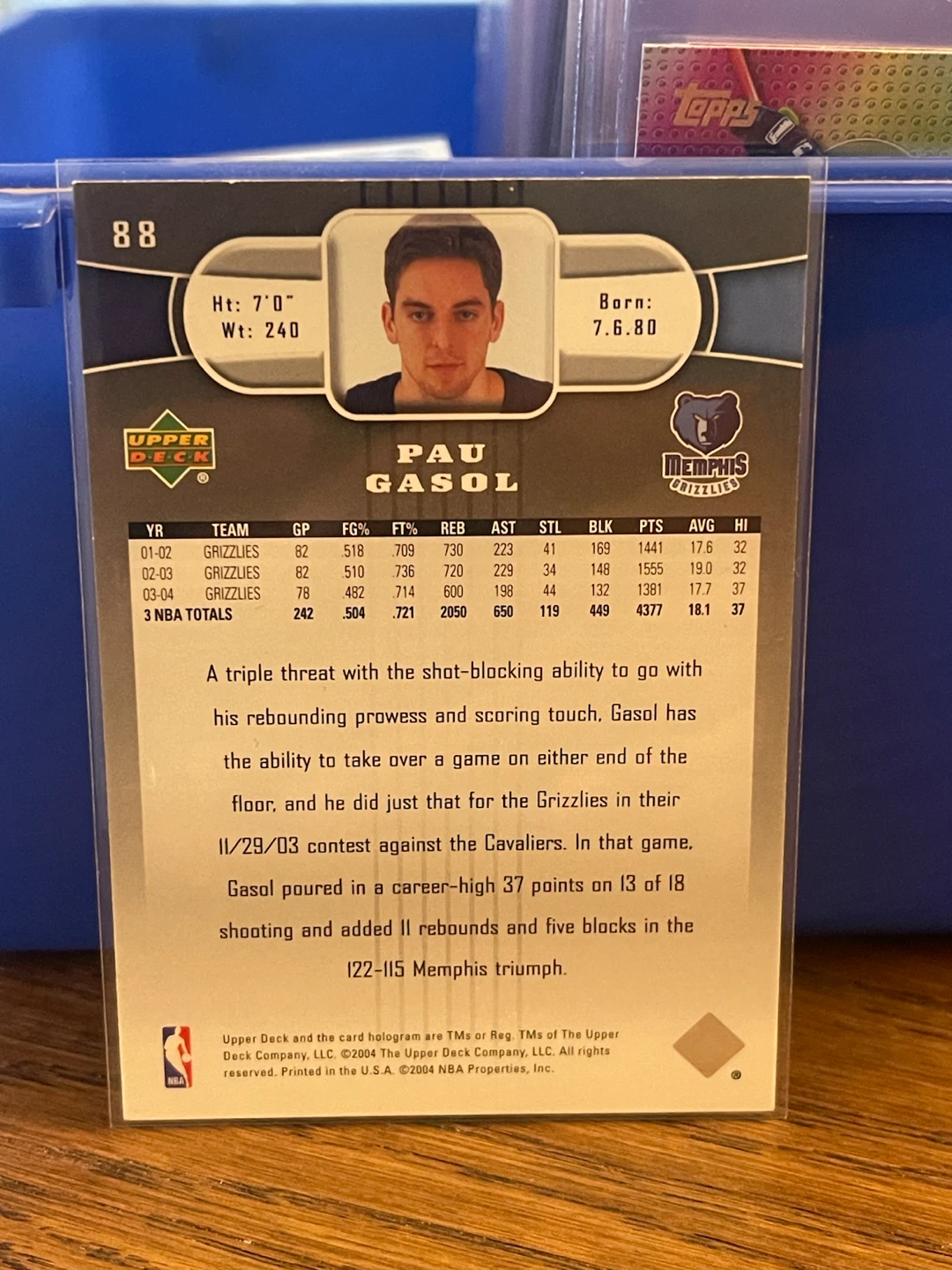 Upper Deck Pau Gasol Memphis Grizzlies Basketball Card - photo 2