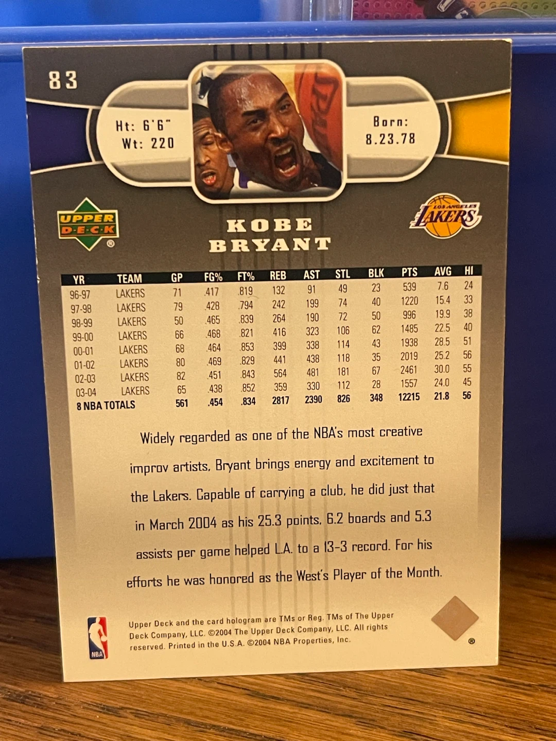 Upper Deck Kobe Bryant 2003-2004 Basketball Card - photo 2