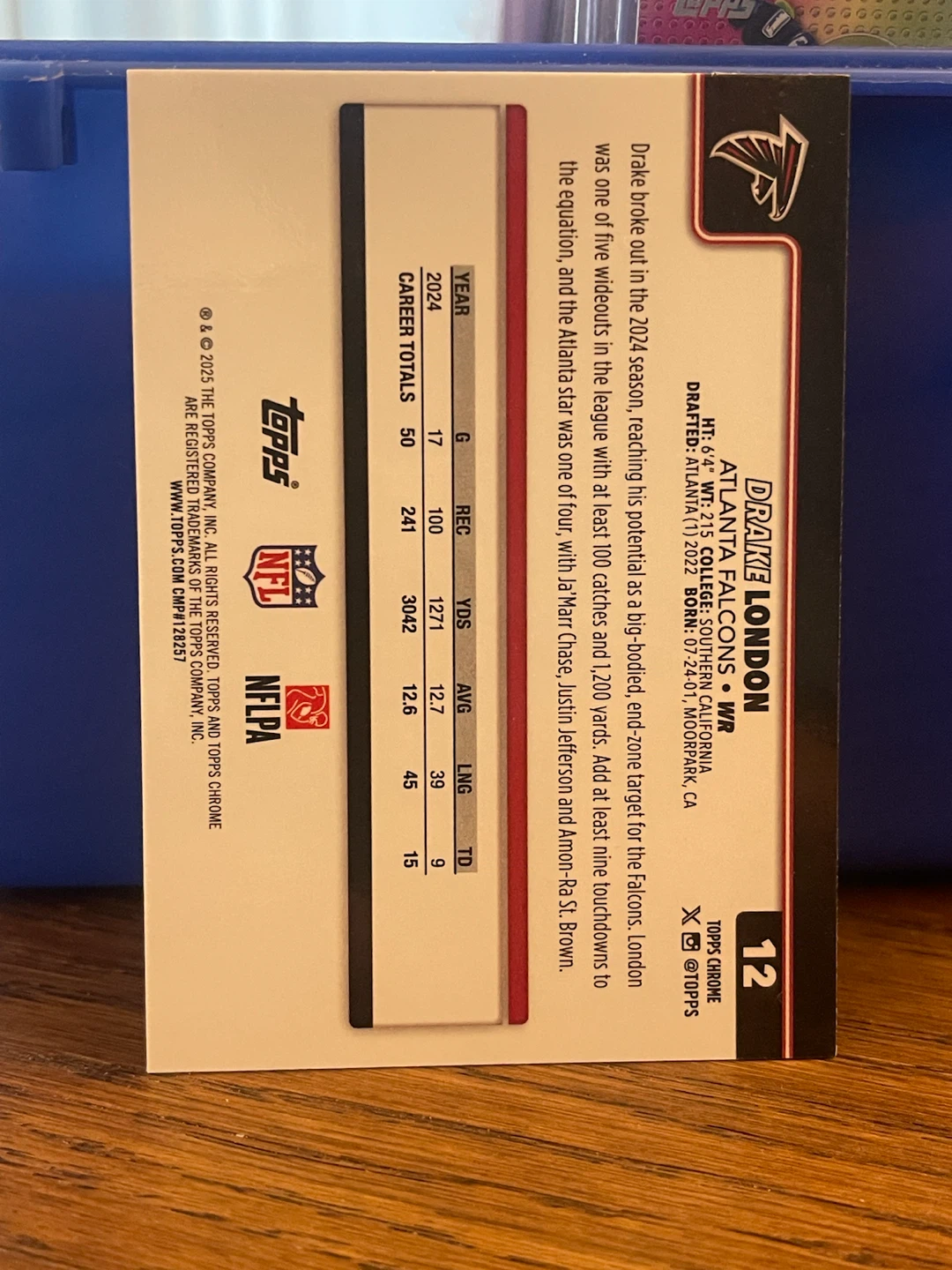 2025 Topps Chrome Drake London Atlanta Falcons WR Football Card - photo 2