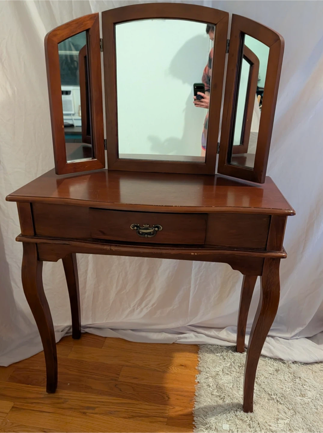 Wooden Vanity Table with Mirror and Stool