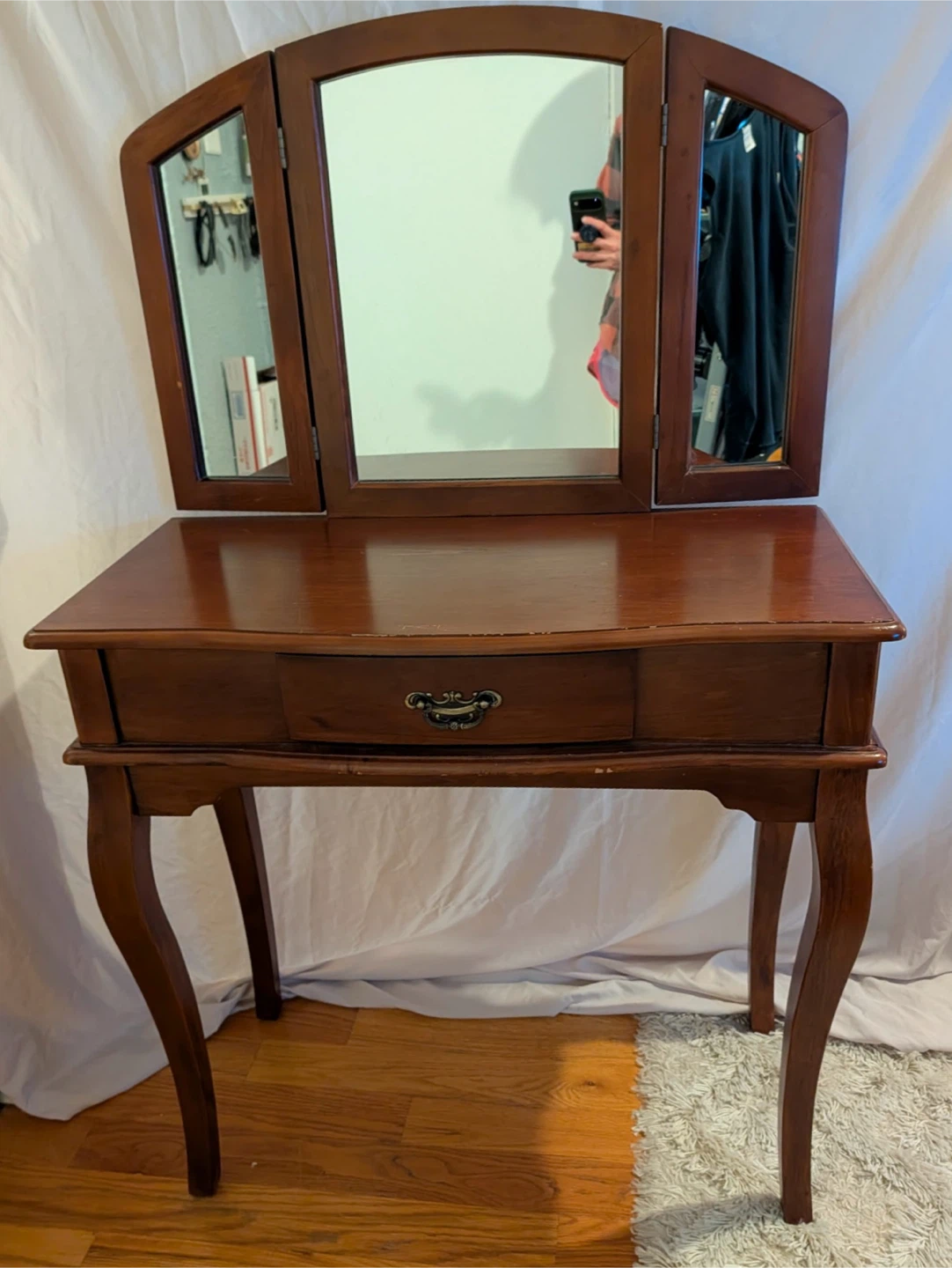 Wooden Vanity Table with Mirror and Stool - photo 5