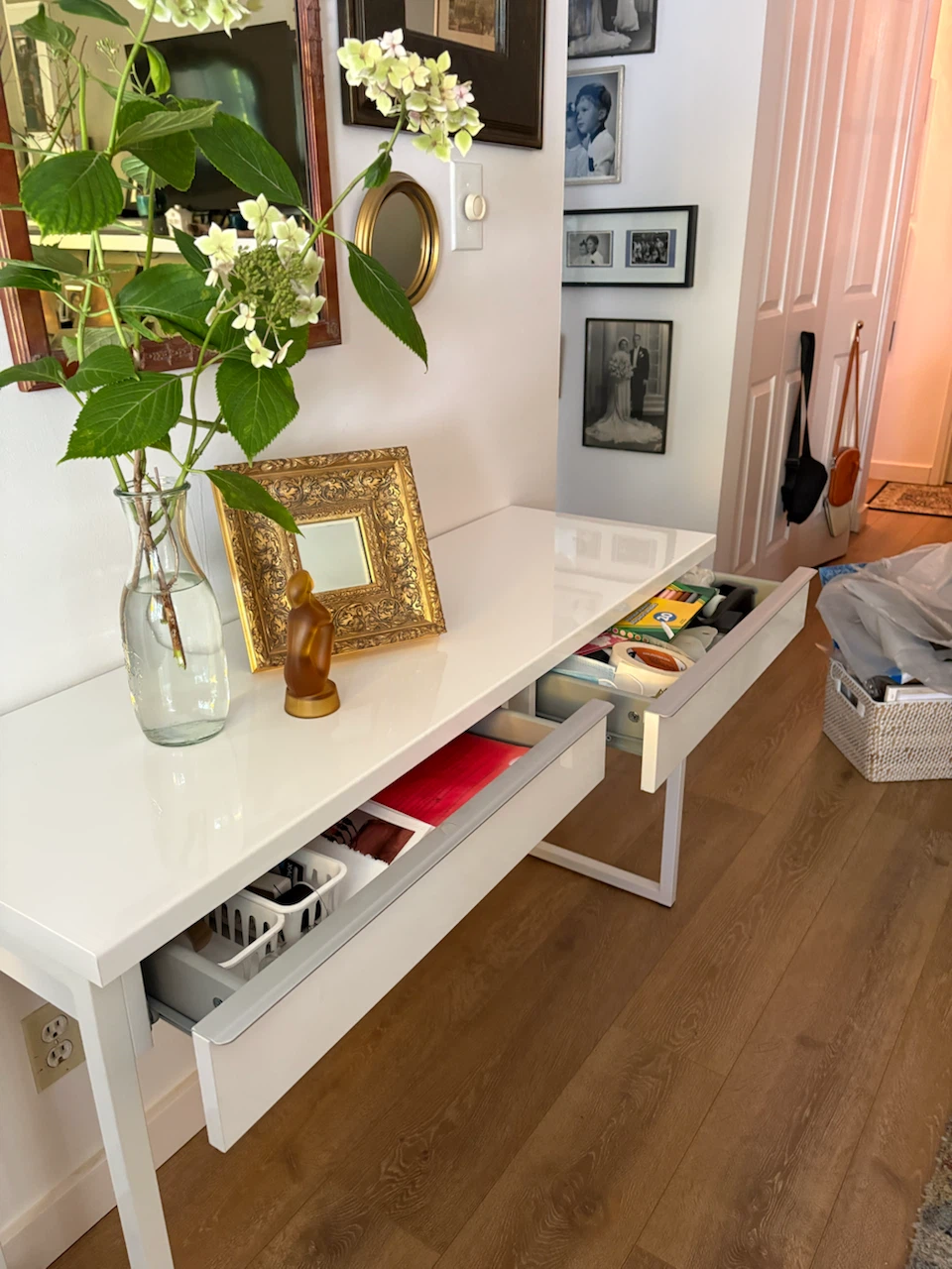 White Console Desk with Drawers