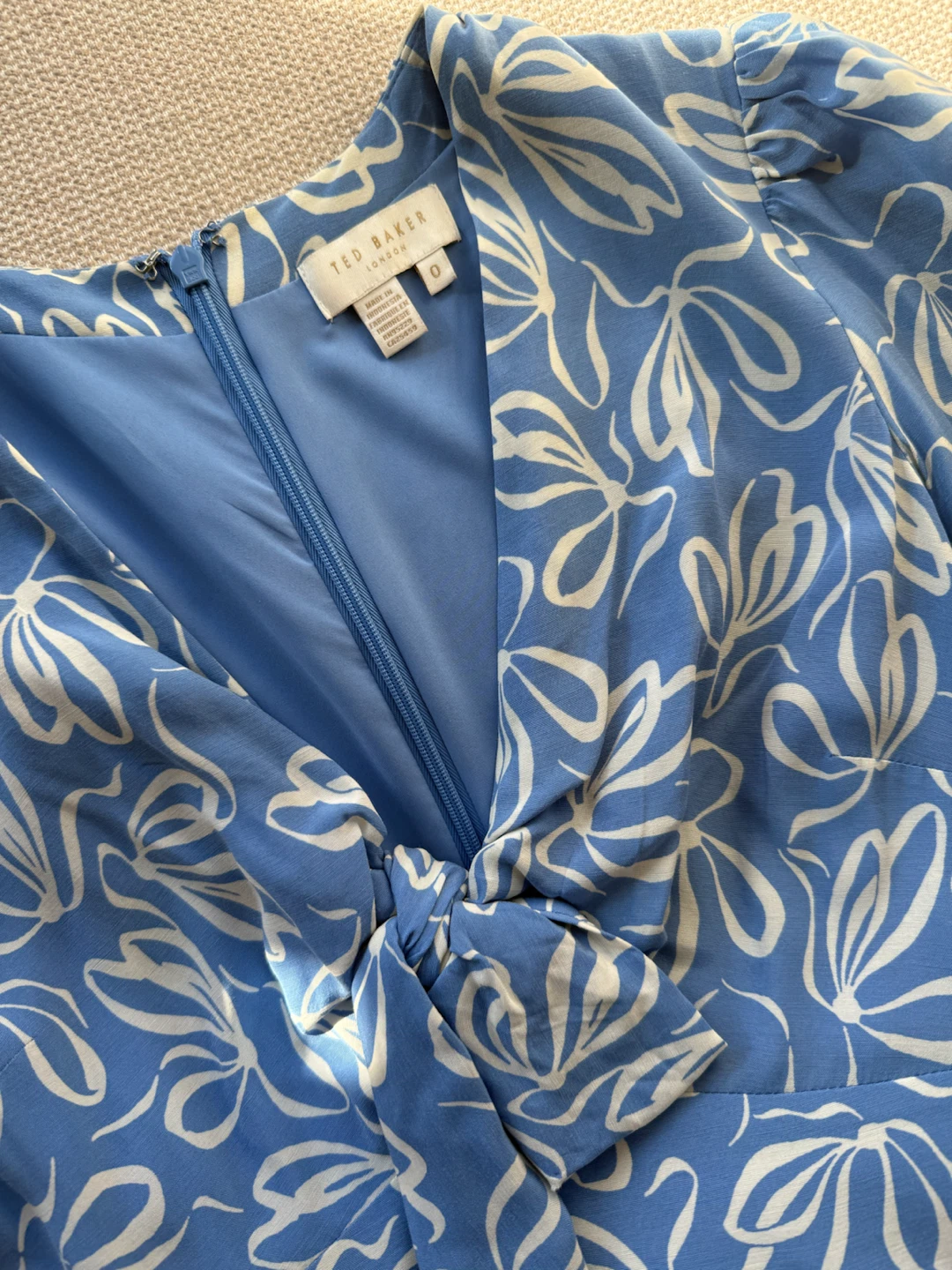 Ted Baker Blue Floral Print Knot Front Dress Size 0