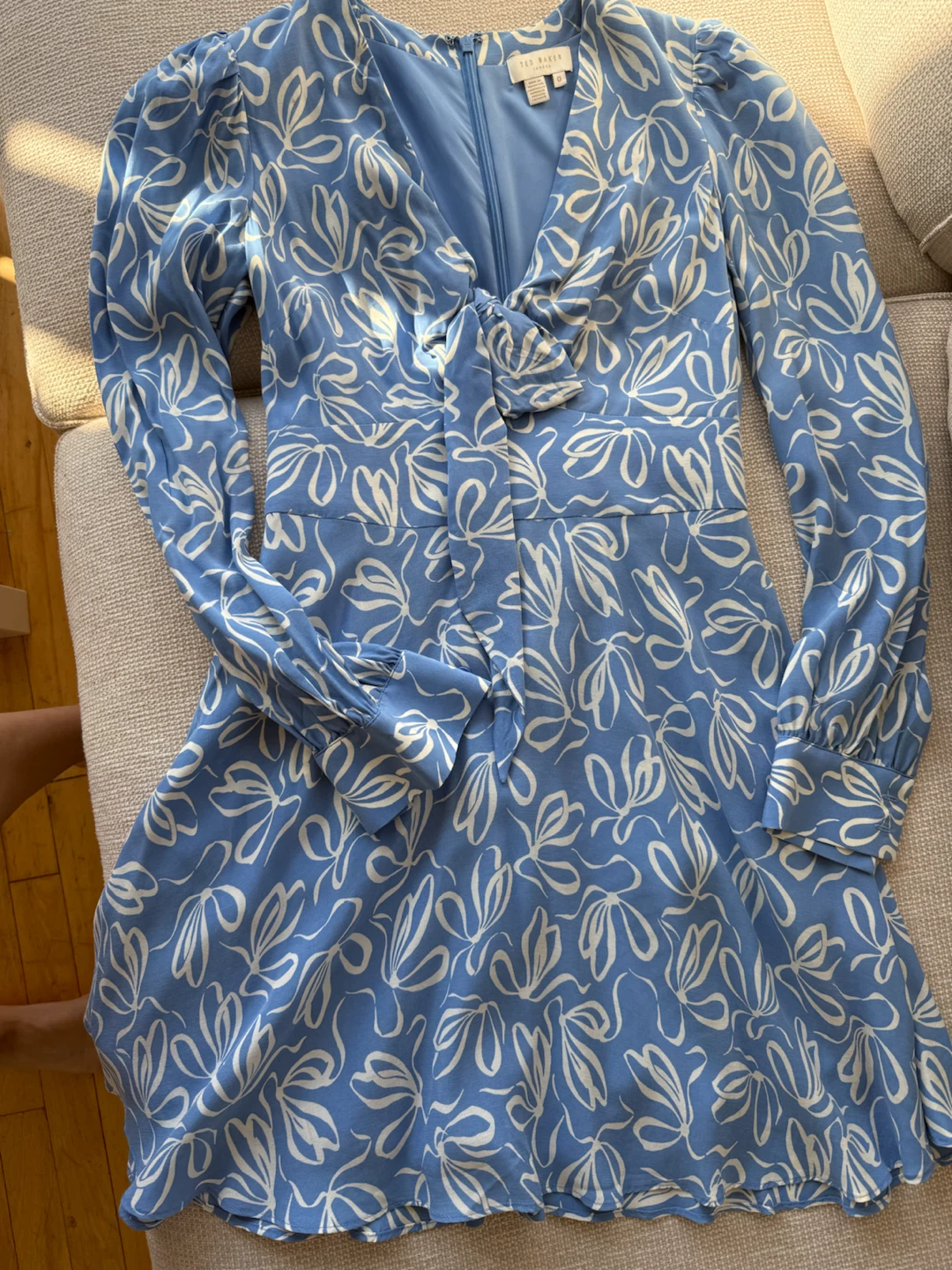 Ted Baker Blue Floral Print Knot Front Dress Size 0 - photo 2