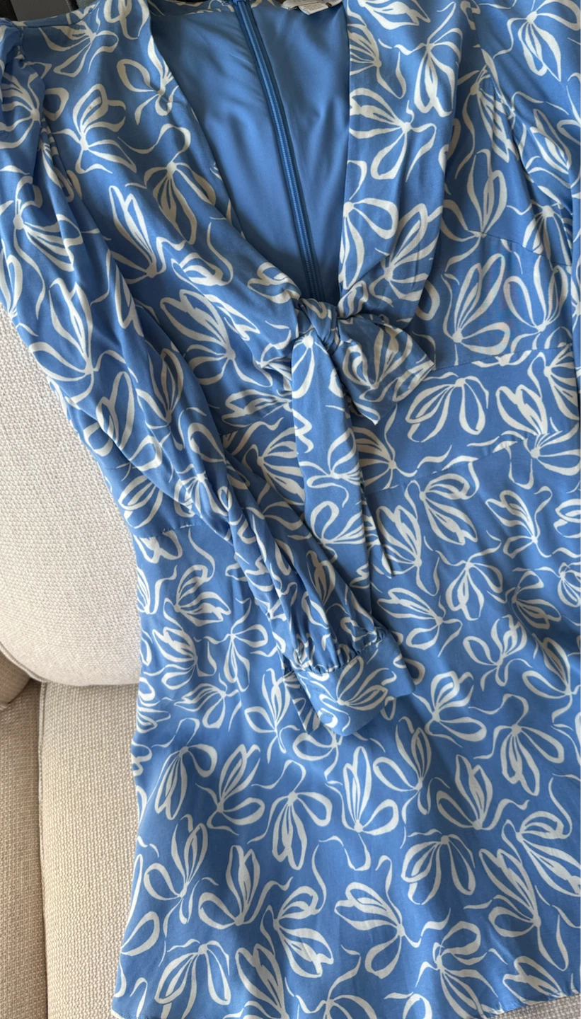 Ted Baker Blue Floral Print Knot Front Dress Size 0 - photo 3