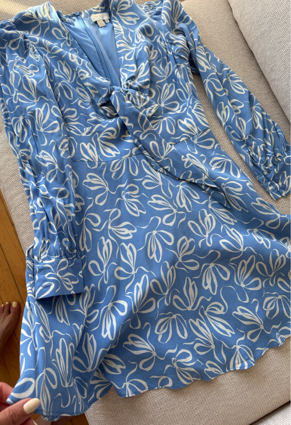 Ted Baker Blue Floral Print Knot Front Dress Size 0 - photo 4