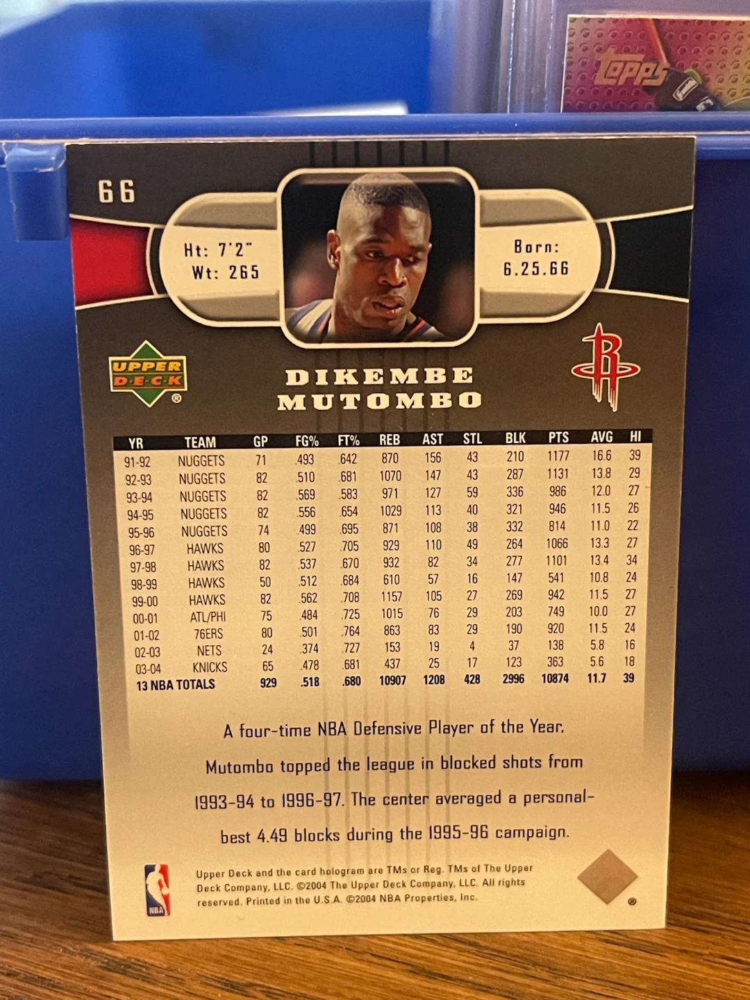 Upper Deck Dikembe Mutombo Basketball Card - photo 2