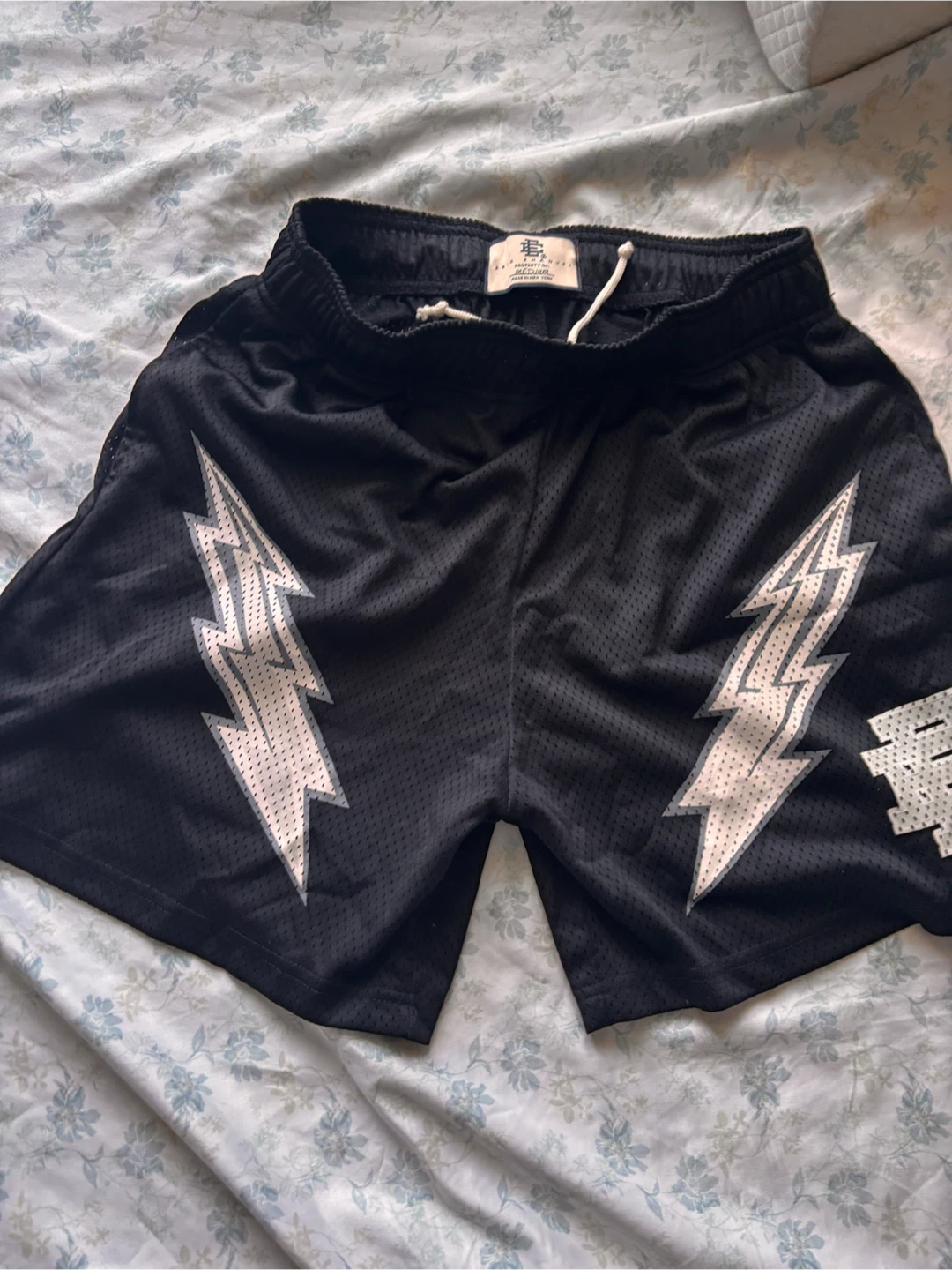 Eric Emanuel Black Lightning Bolt Basketball Shorts Medium