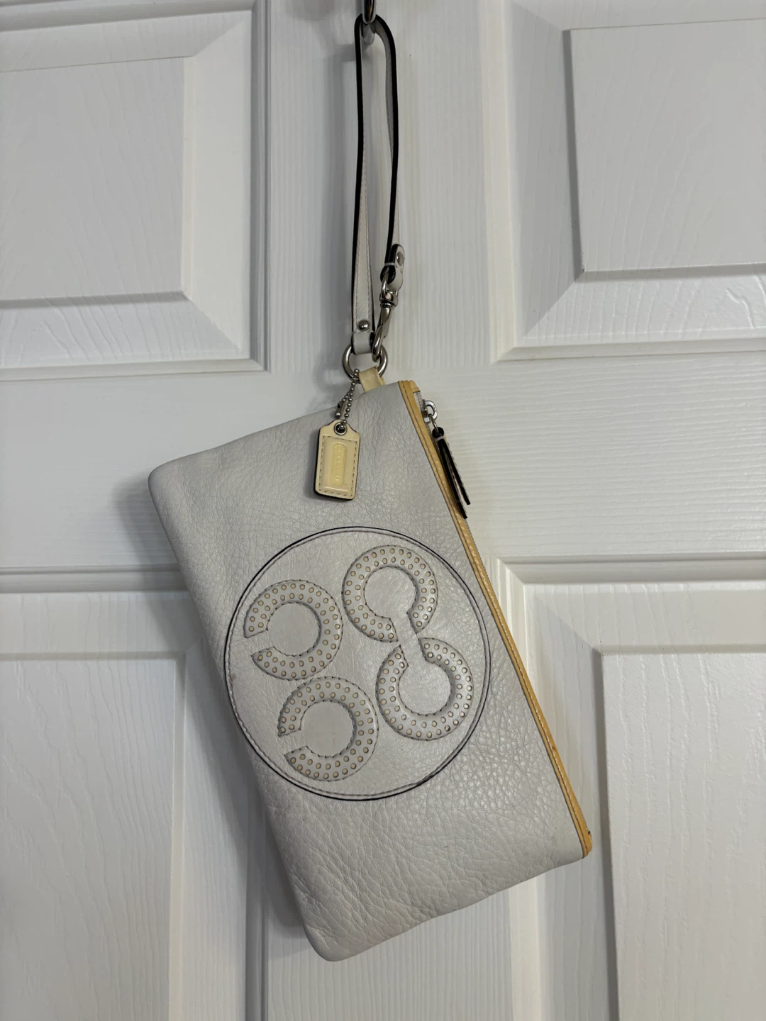 Coach Julia Op Art Perforated Leather Wristlet Clutch