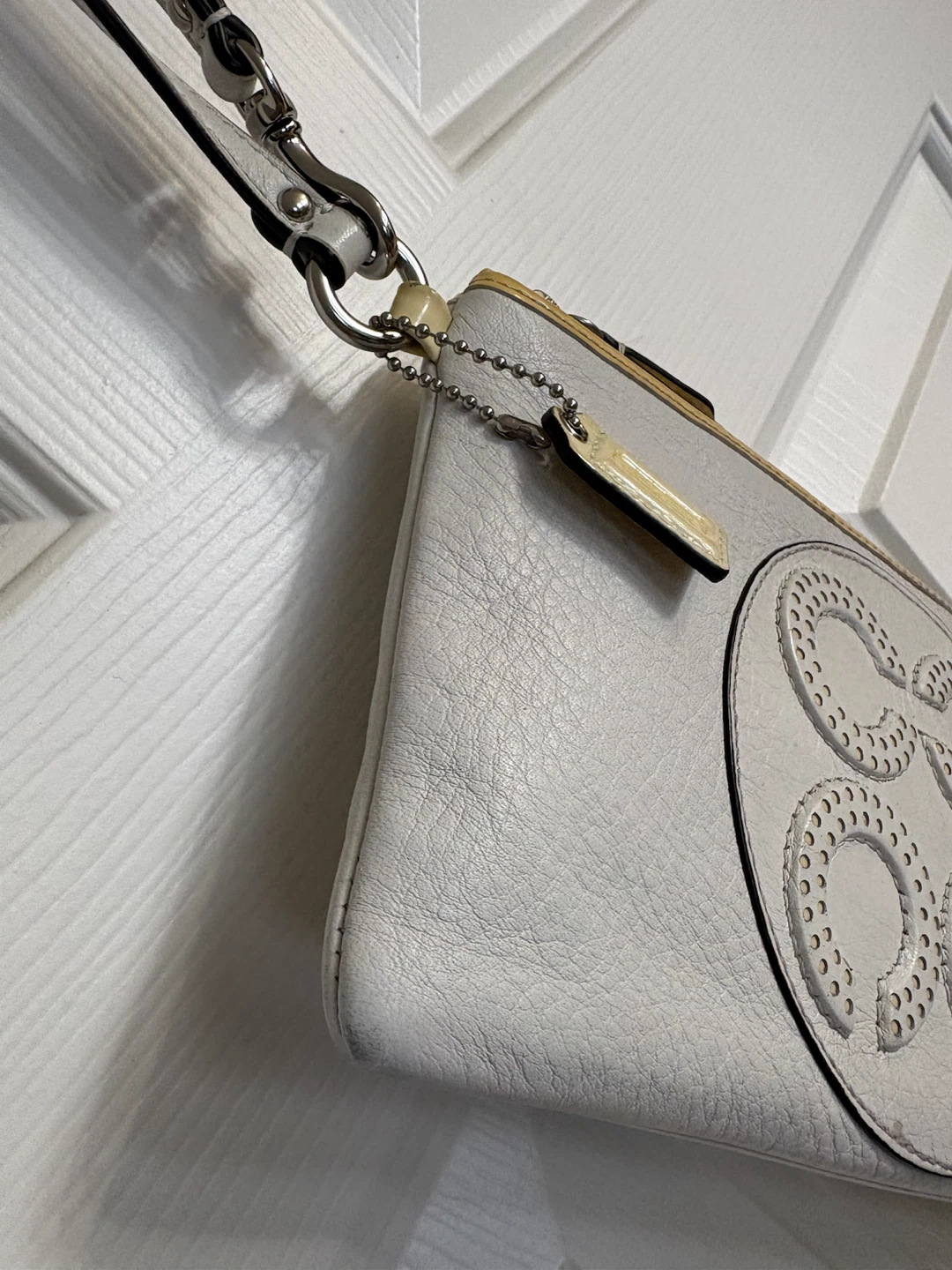Coach Julia Op Art Perforated Leather Wristlet Clutch - photo 4