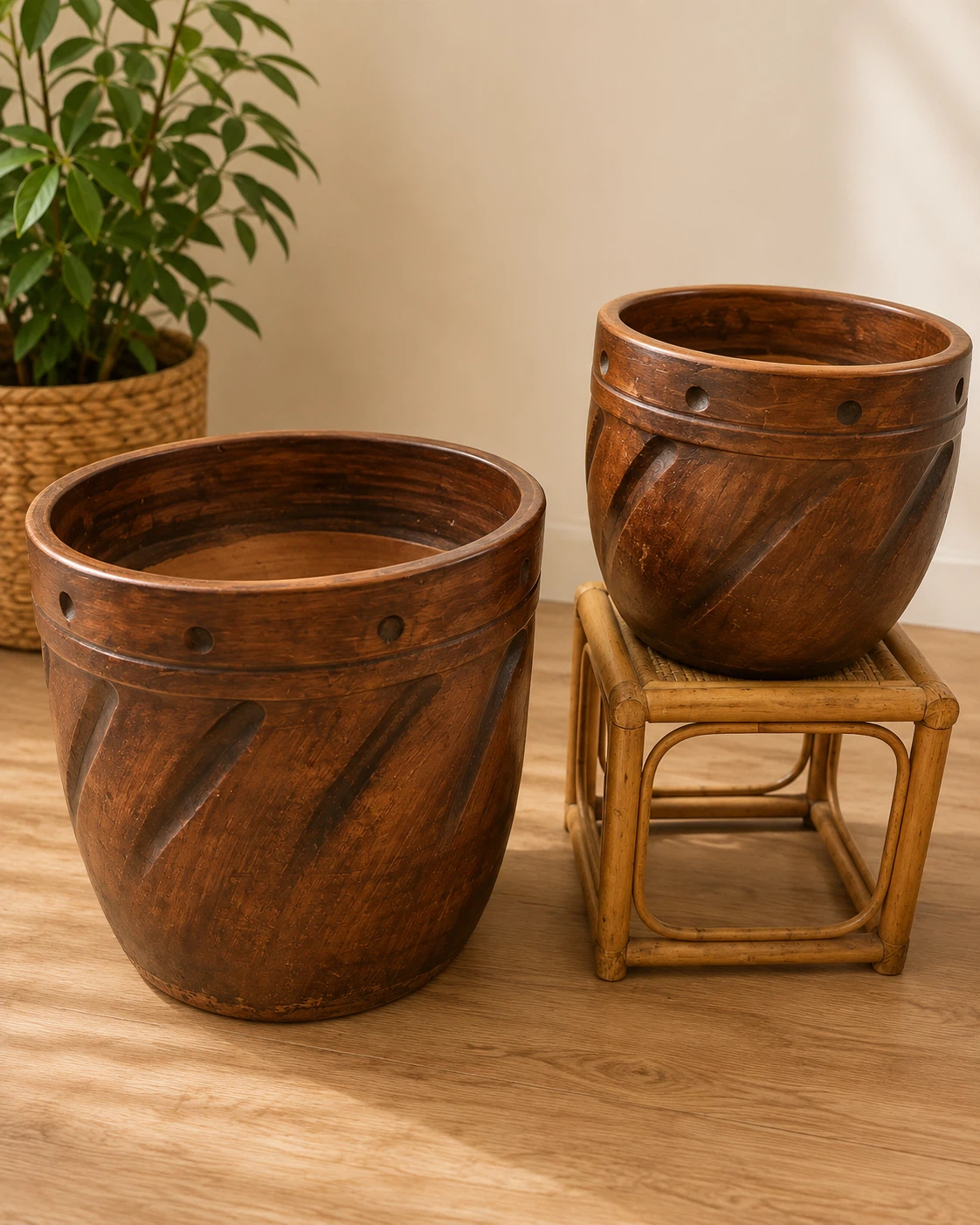 Set of 2 Brown Ceramic Planters