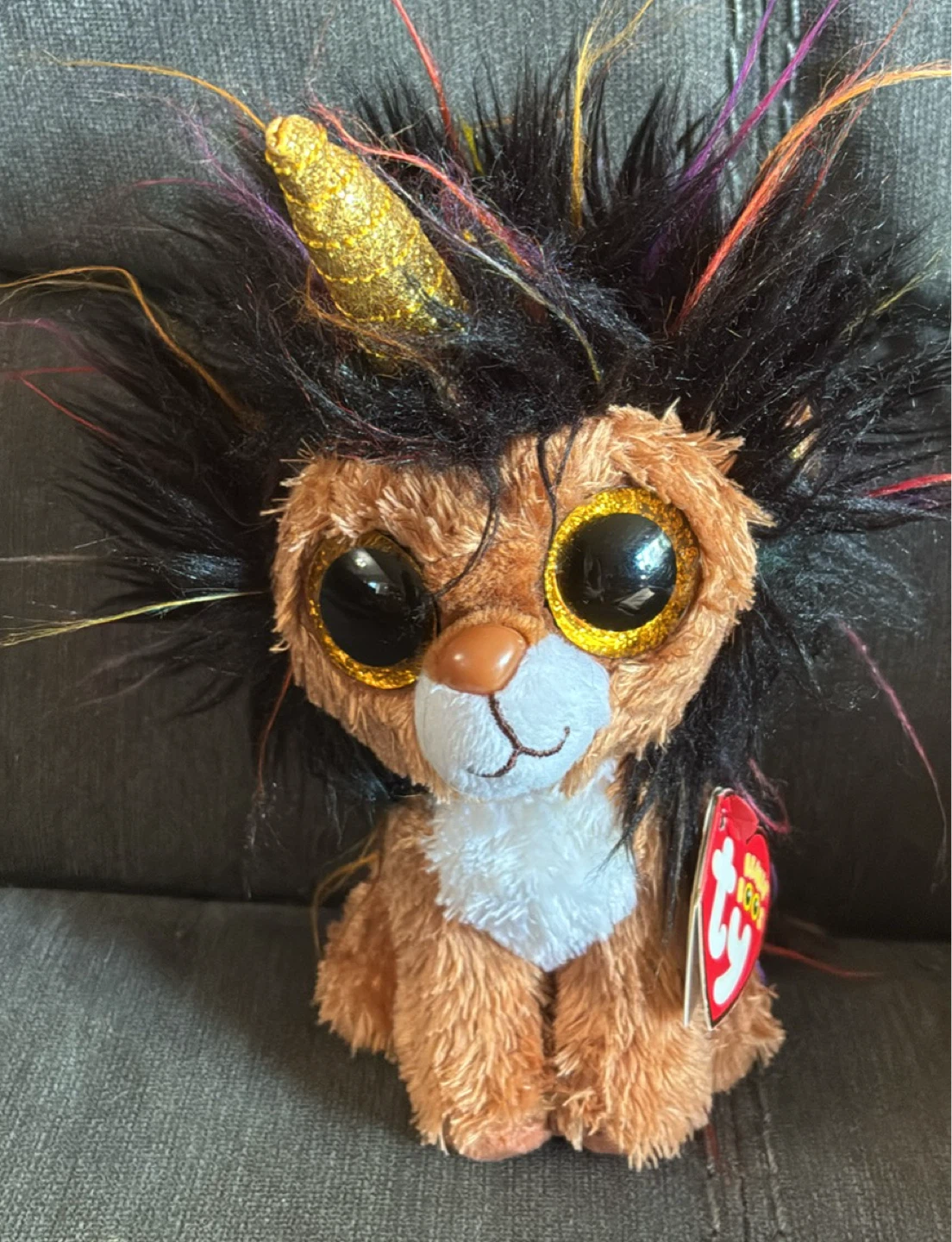 New w tags Ty Beanie Boos Ramsey the Lion/Unicorn Plush