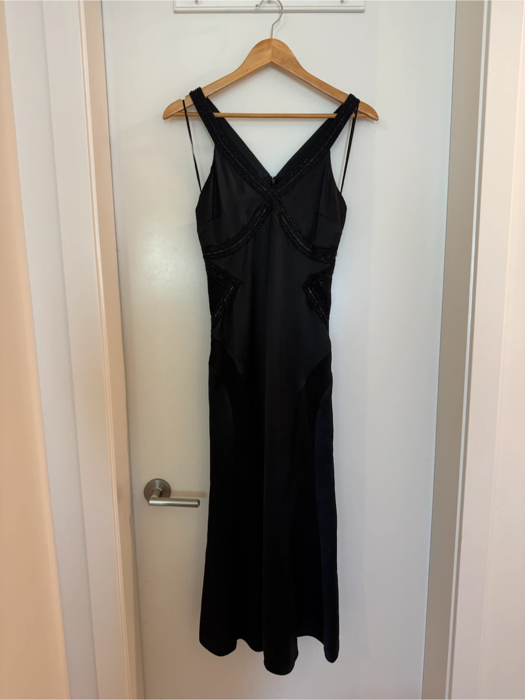 Precis Petite Black Beaded Maxi Formal Evening Gown – Size 8