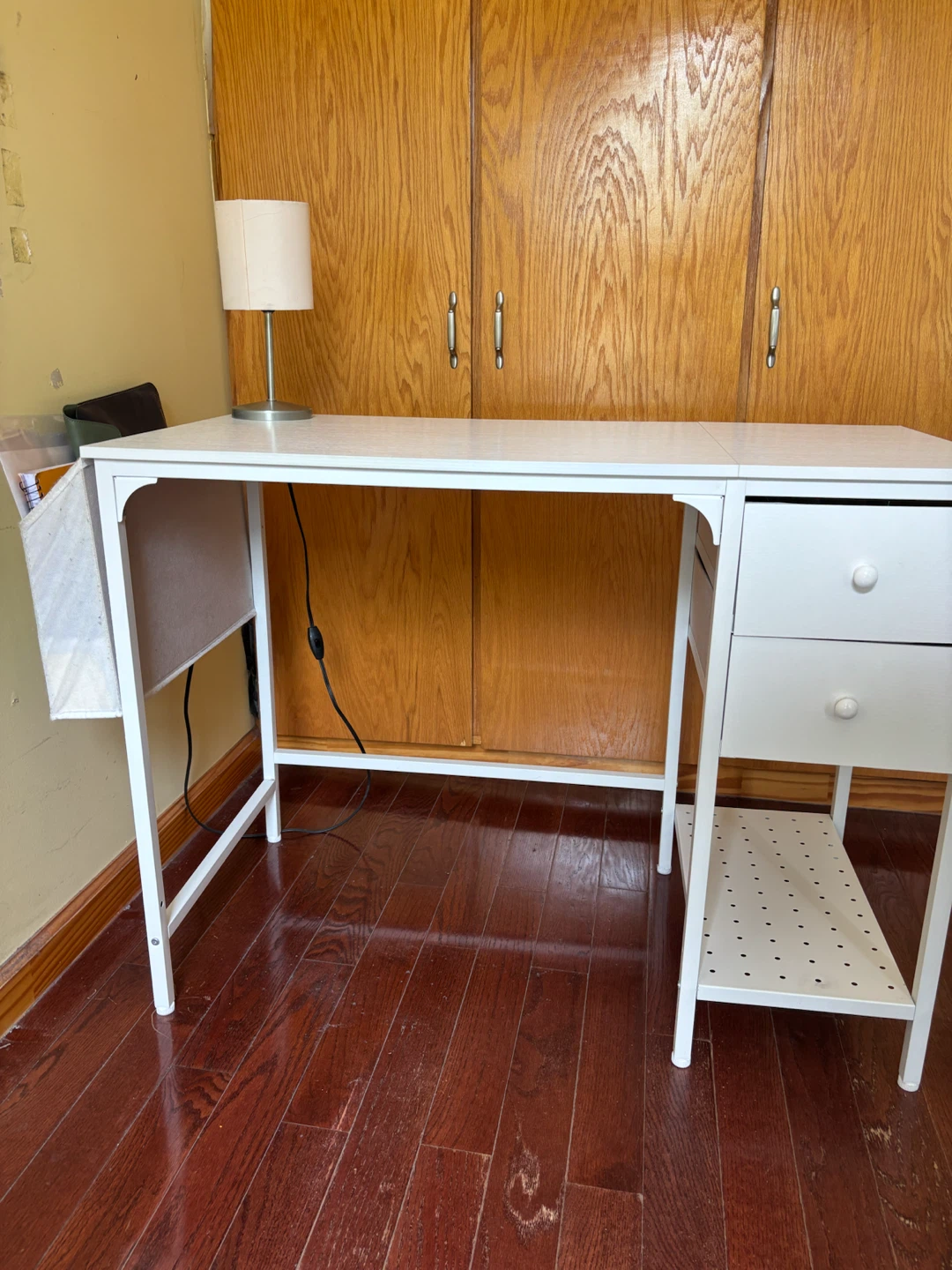 White Desk with Drawers and Shelf