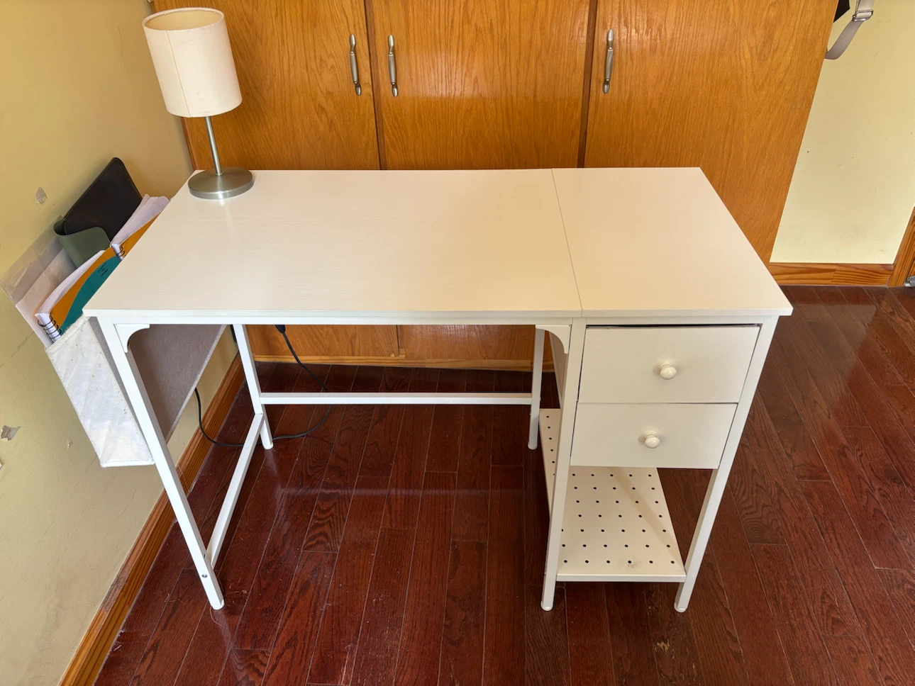 White Desk with Drawers and Shelf - photo 2