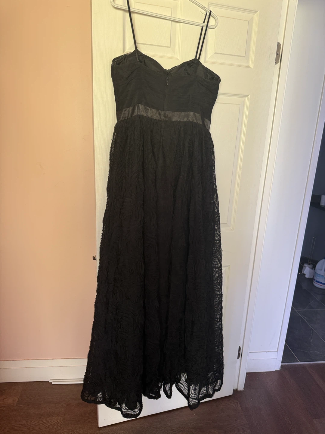 Black Embellished Strapless Gown