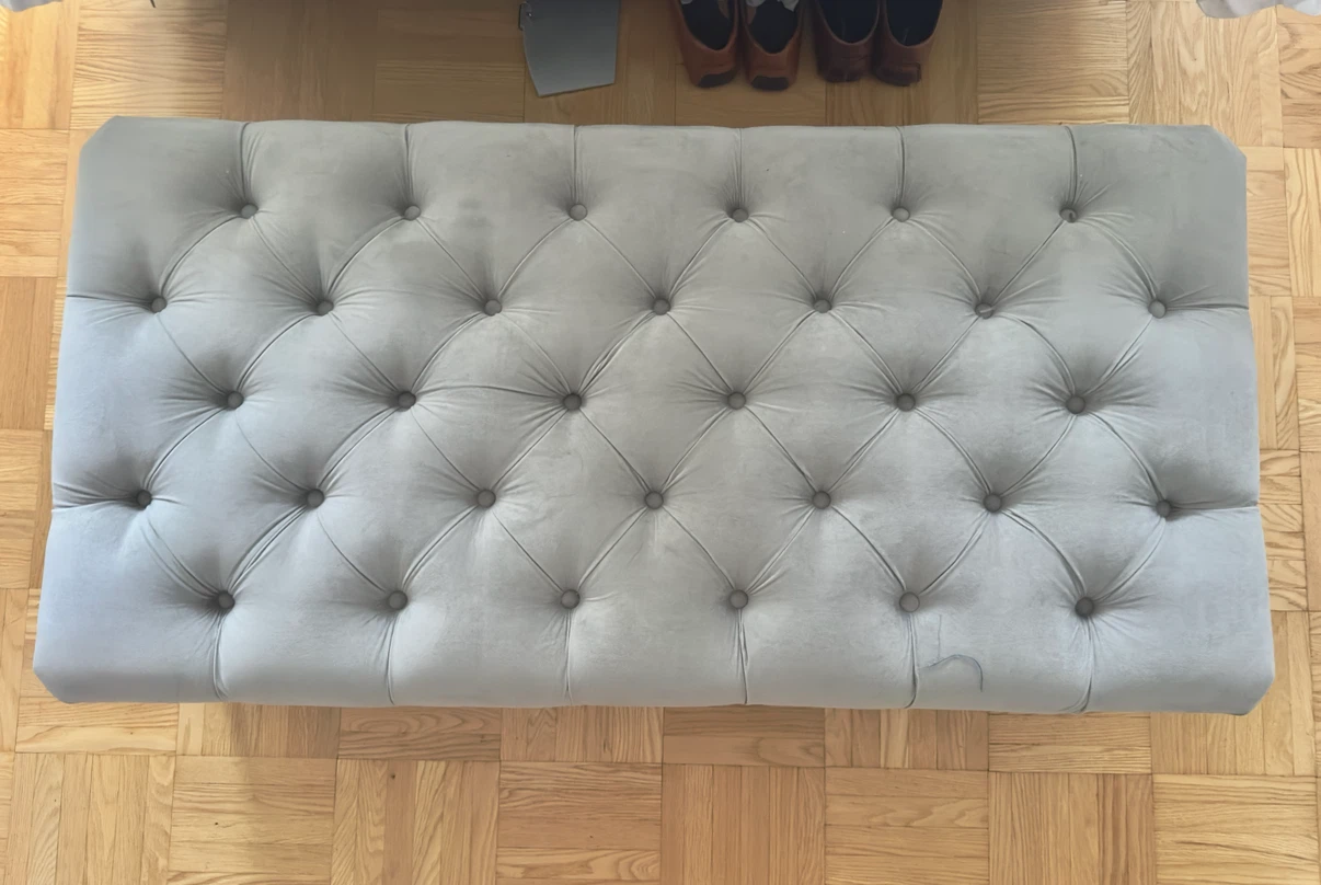 Tufted Ottoman Bench - Light Gray Velvet