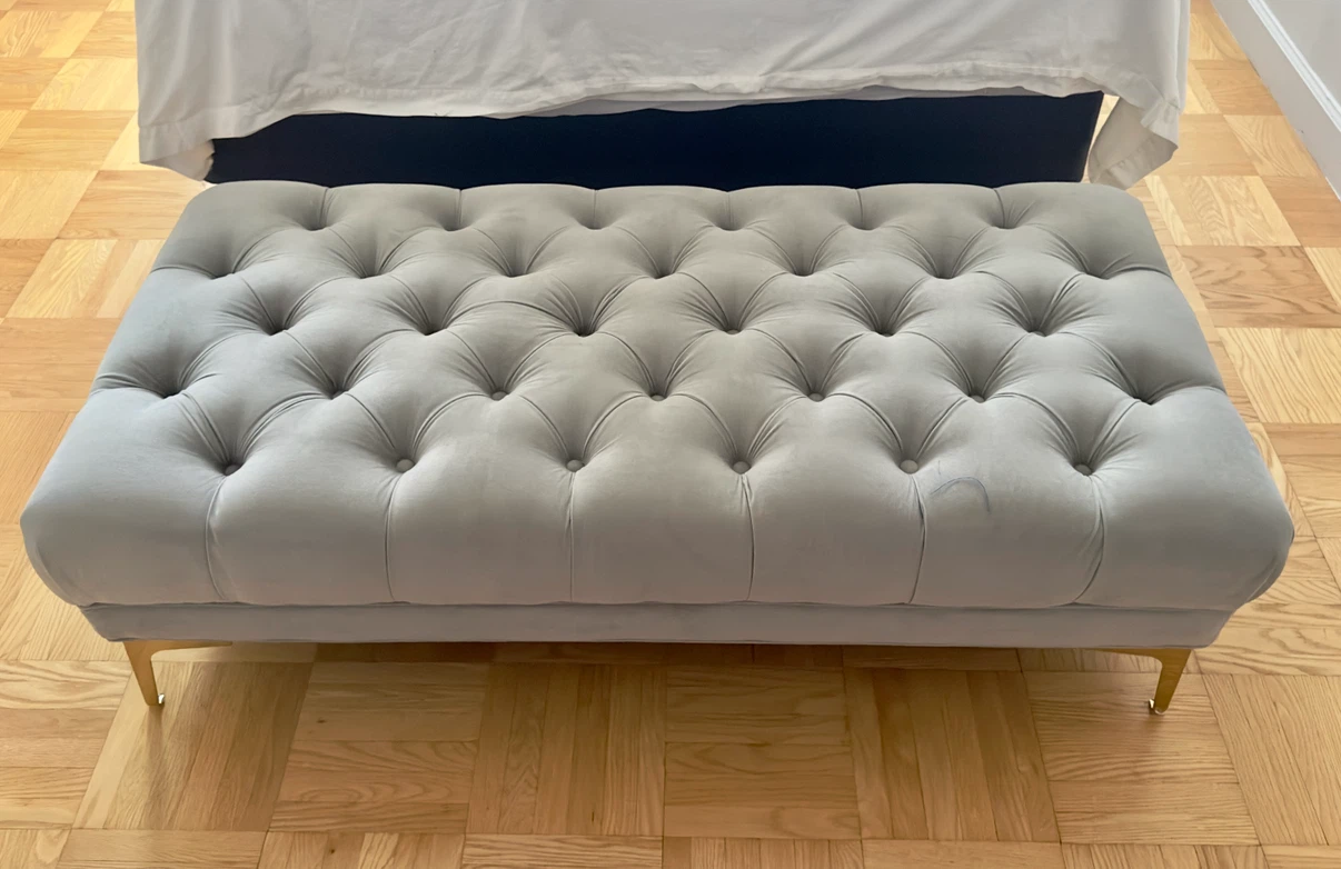 Tufted Ottoman Bench - Light Gray Velvet - photo 2