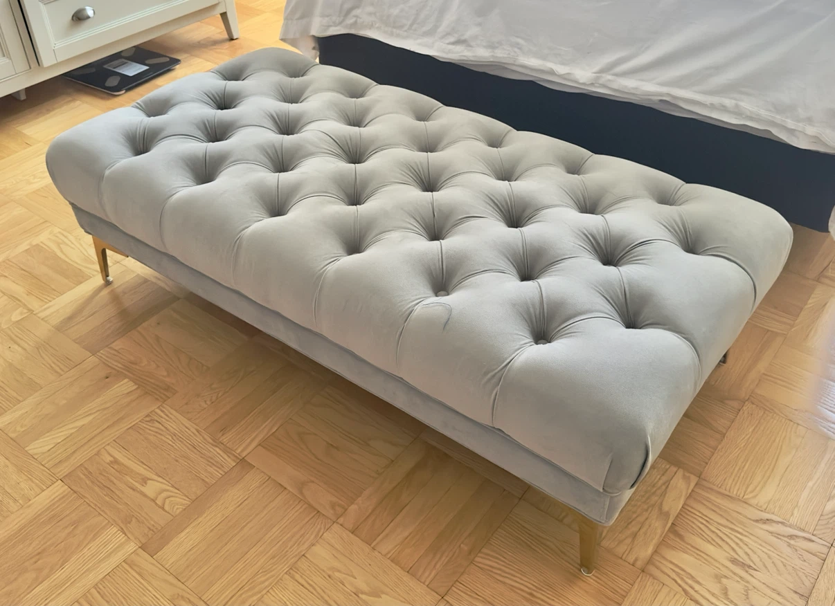 Tufted Ottoman Bench - Light Gray Velvet - photo 3