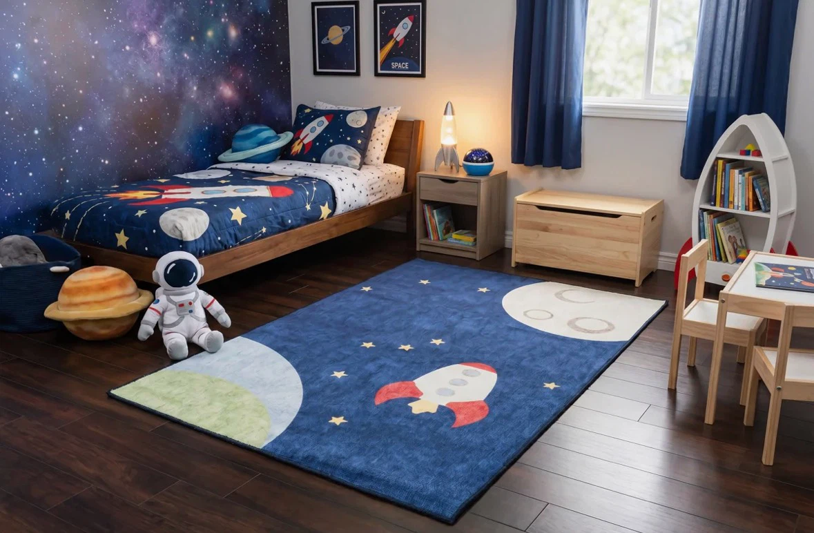 Space Rocket and Stars Area Rug - photo 2
