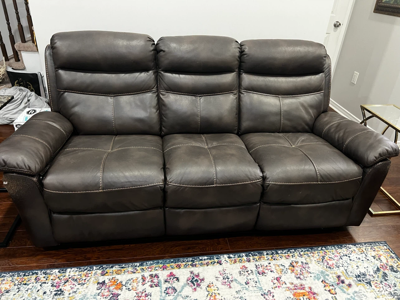 Brown Leather 3-Seater Reclining Sofa with Centre Console - photo 2