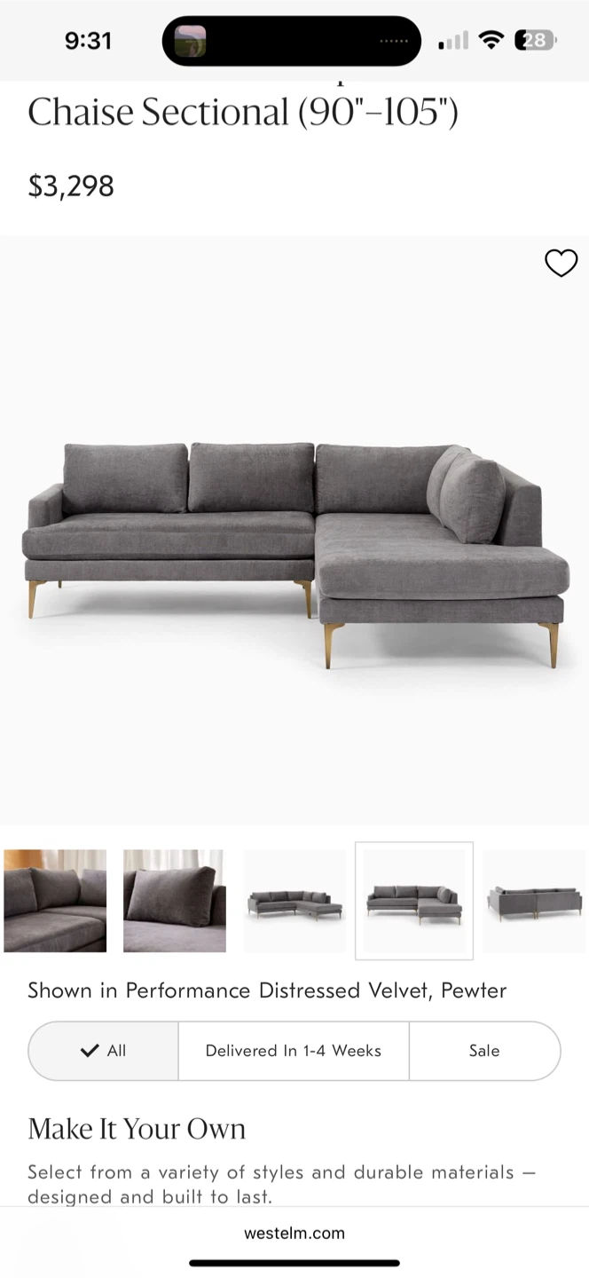 West Elm Andes 2-Piece Bumper Chaise Sectional (90"-105") - photo 5