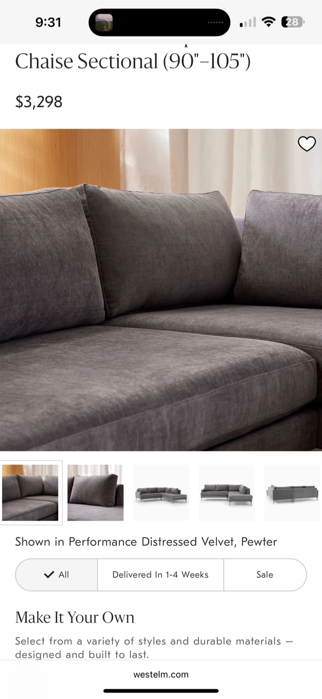 West Elm Andes 2-Piece Bumper Chaise Sectional (90"-105") - photo 3