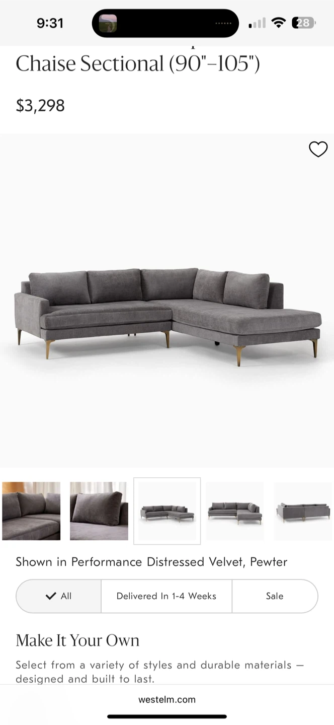 West Elm Andes 2-Piece Bumper Chaise Sectional (90"-105") - photo 2