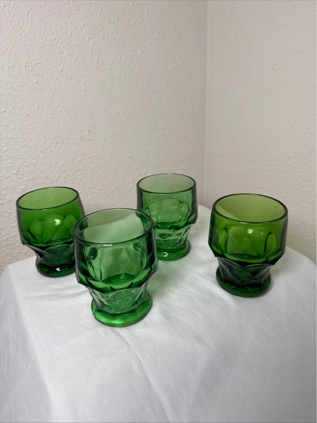 Vintage Set of 4 Green Glass Skull Shot Glasses