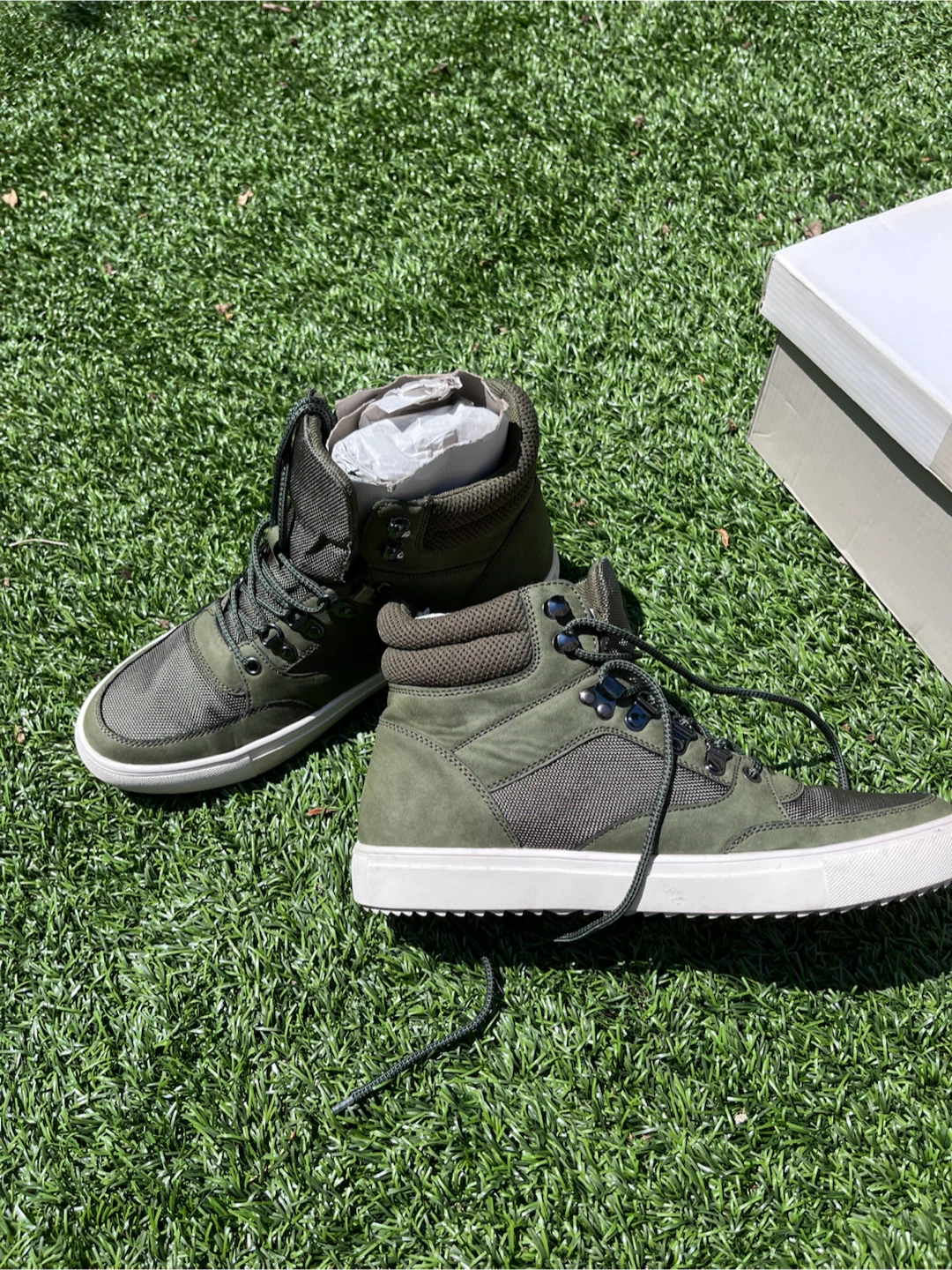 Men's Olive Green High-Top Sneakers - size 9 - photo 2