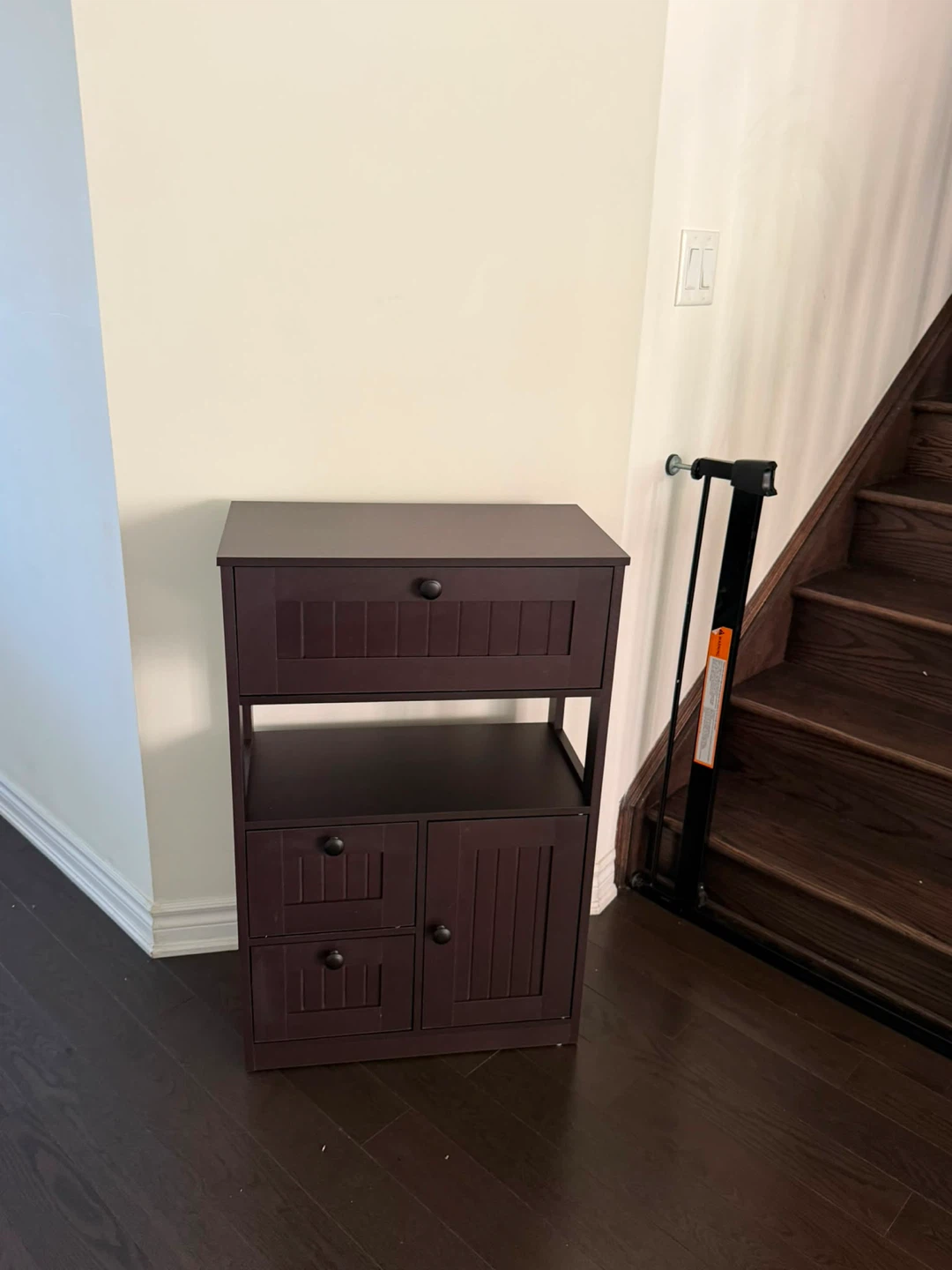 Dark Brown Storage Cabinet with Drawer and Doors