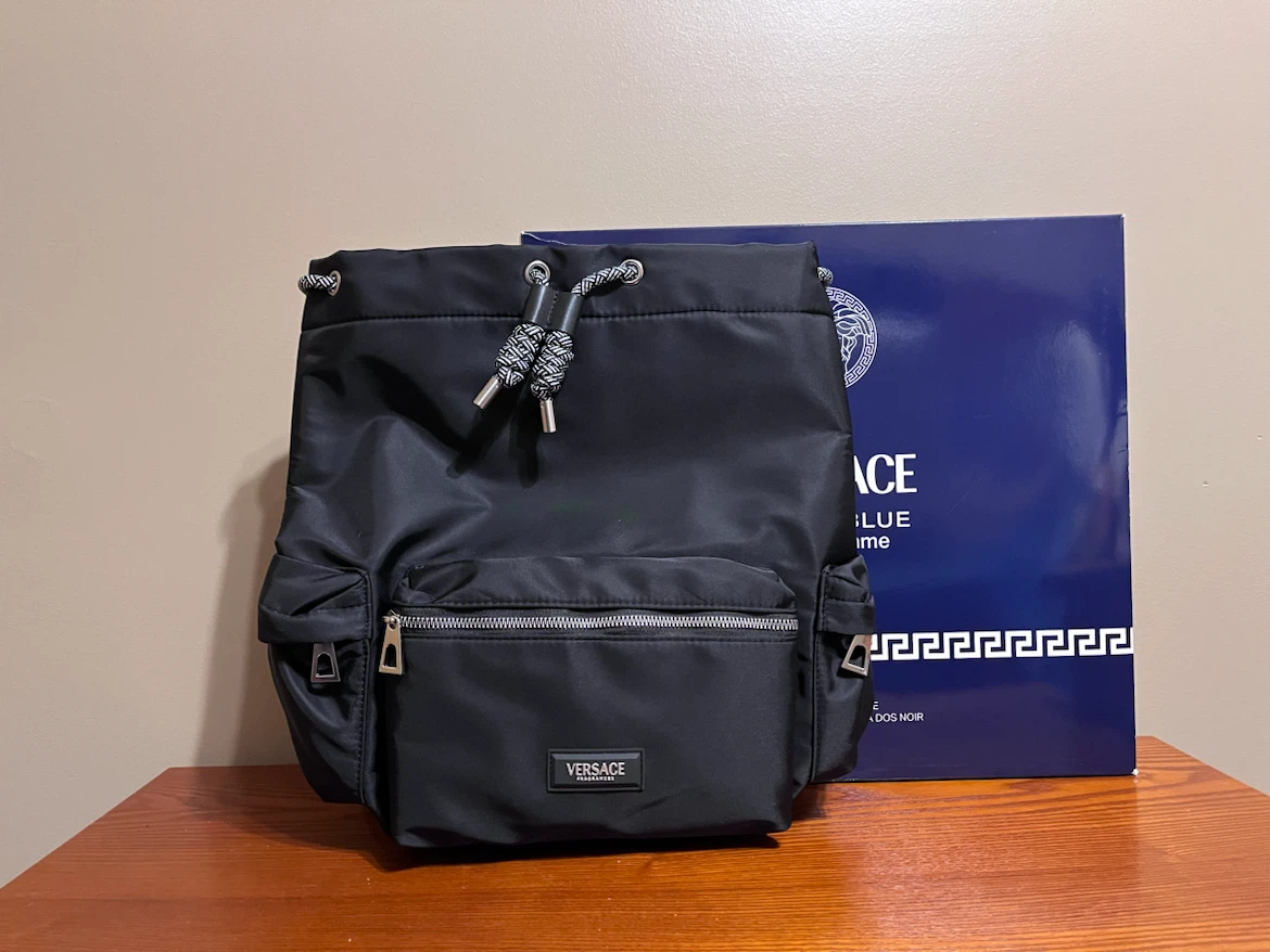VERSACE BLACK NYLON DRAWSTRING BACK PACK